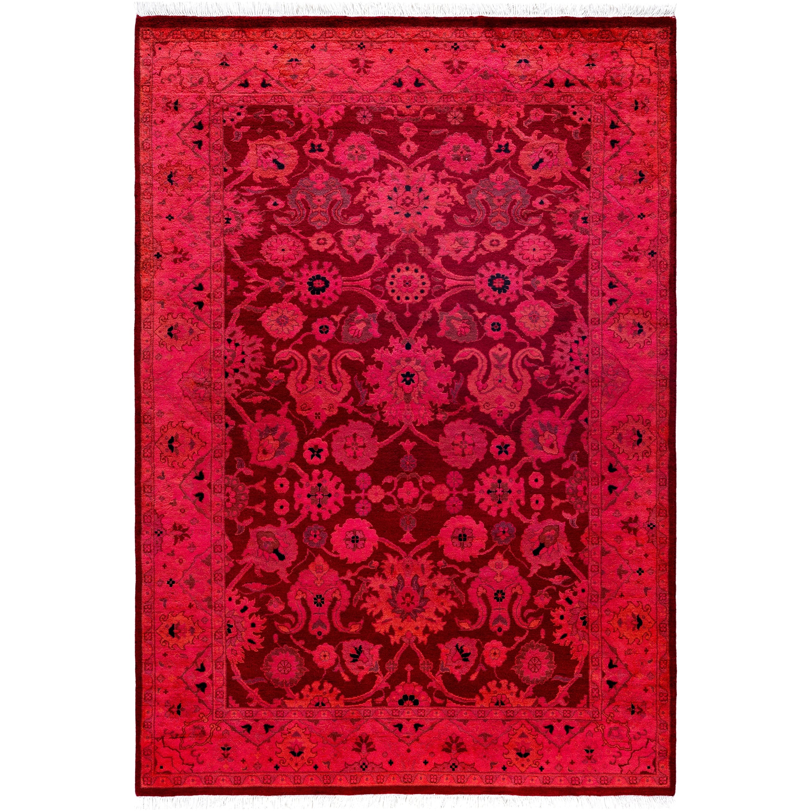 Overdyed Hand Knotted Wool Modern Contemporary Pink Area Rug 4 2 X 5 10