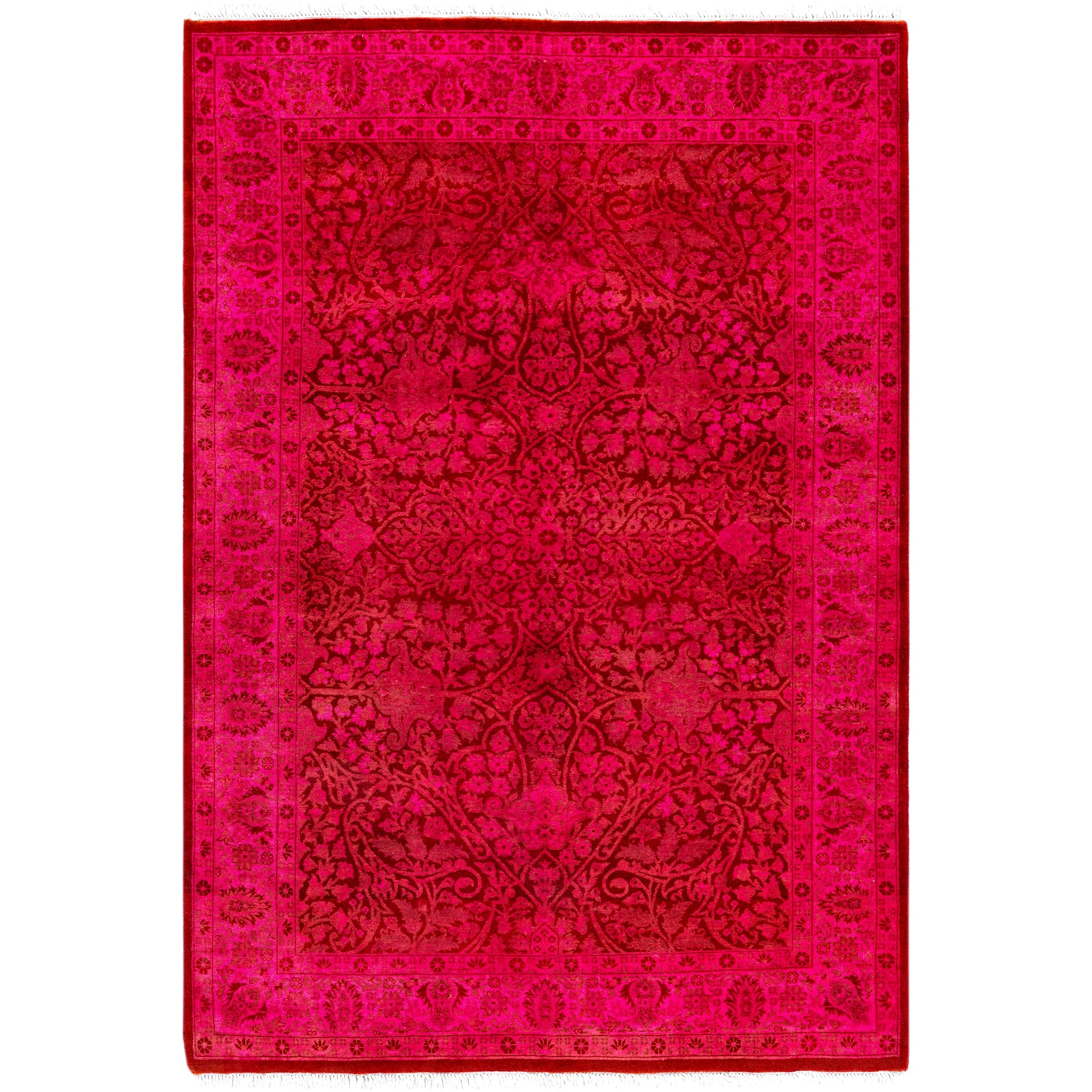 Overdyed Hand Knotted Wool Modern Contemporary Pink Area Rug 4 2 X 6 1