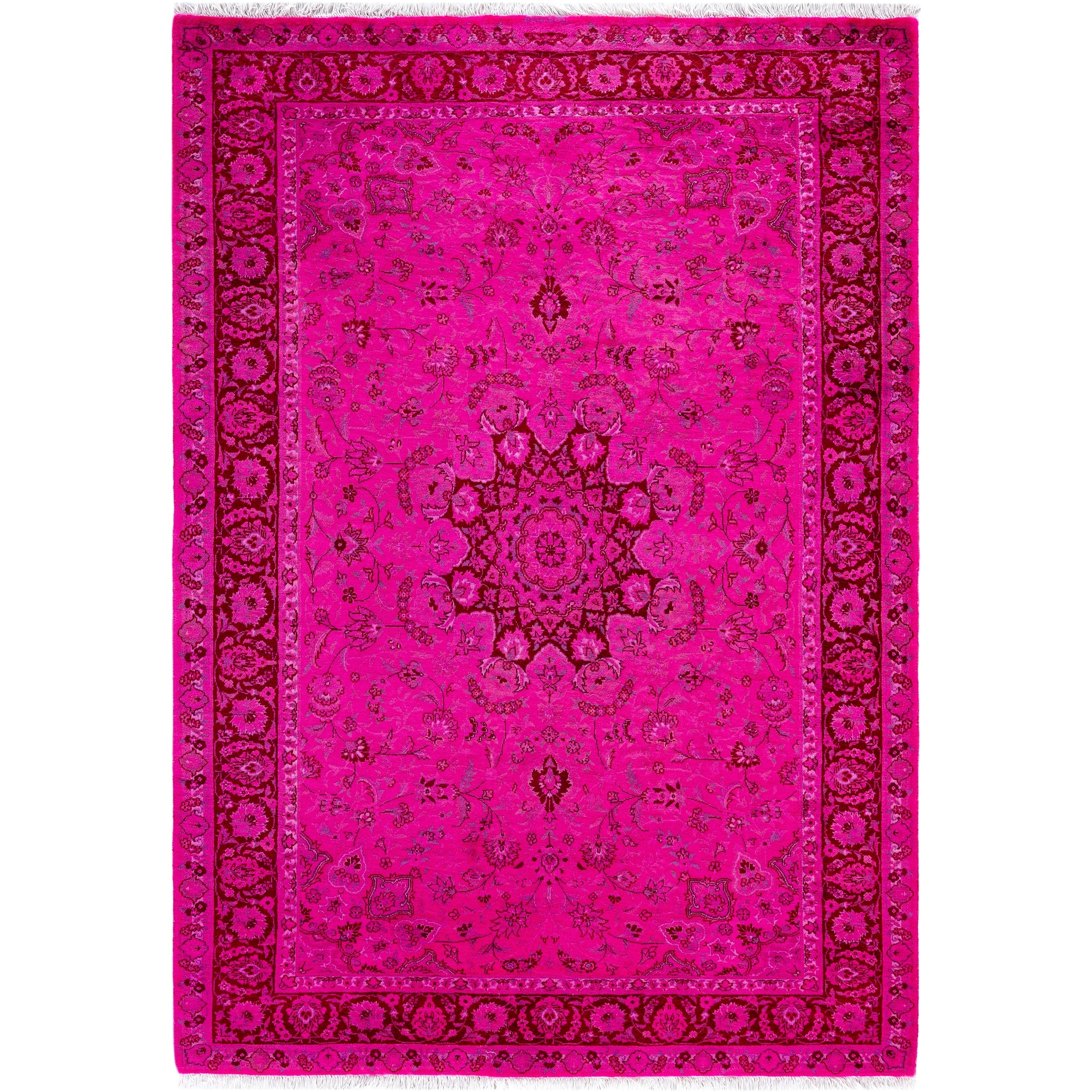 Overdyed Hand Knotted Wool Modern Contemporary Pink Area Rug 4 7 X 6 10