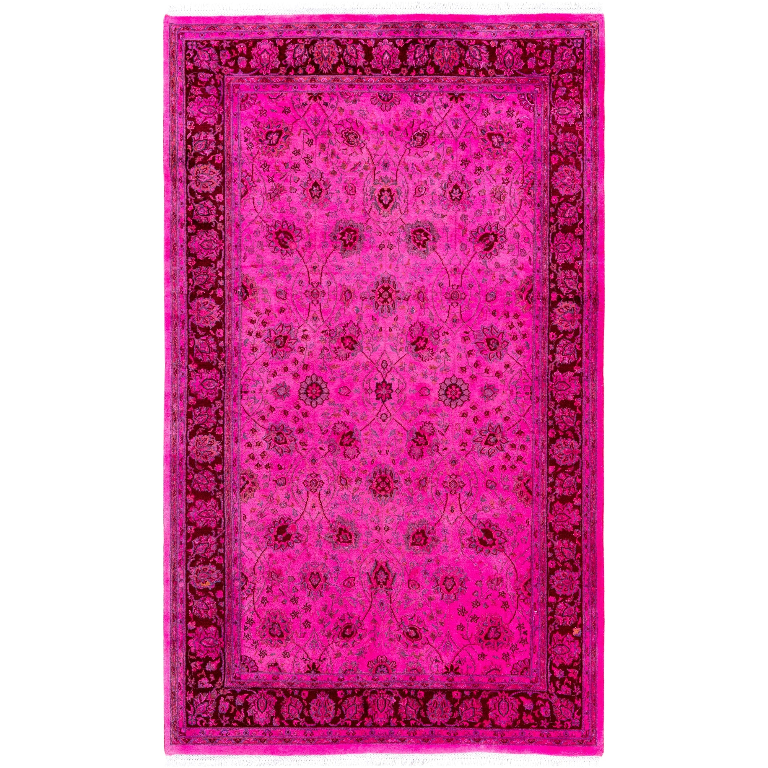 Overdyed Hand Knotted Wool Modern Contemporary Pink Area Rug 4 7 X 7 7
