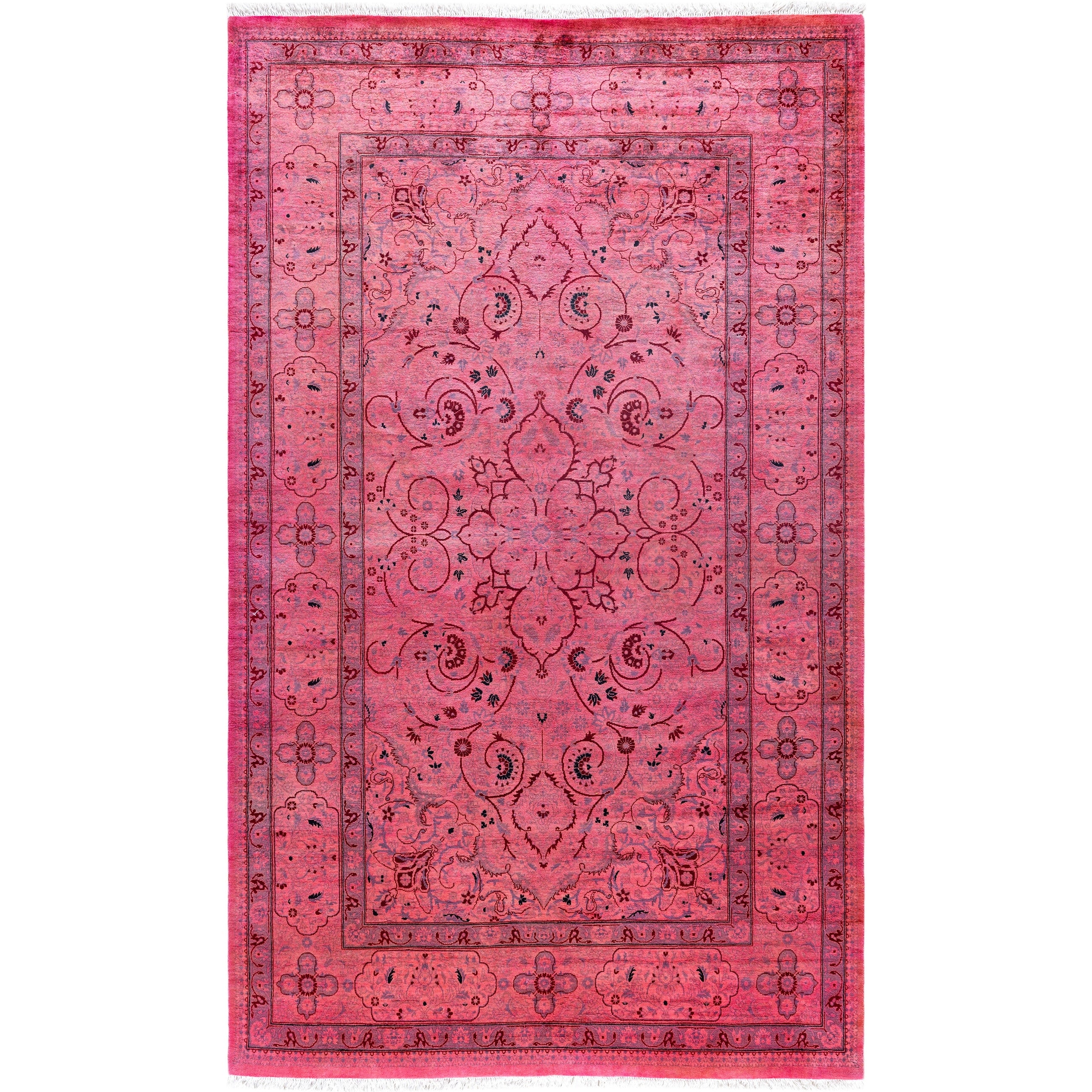 Overdyed Hand Knotted Wool Modern Contemporary Pink Area Rug 4 7 X 7 7