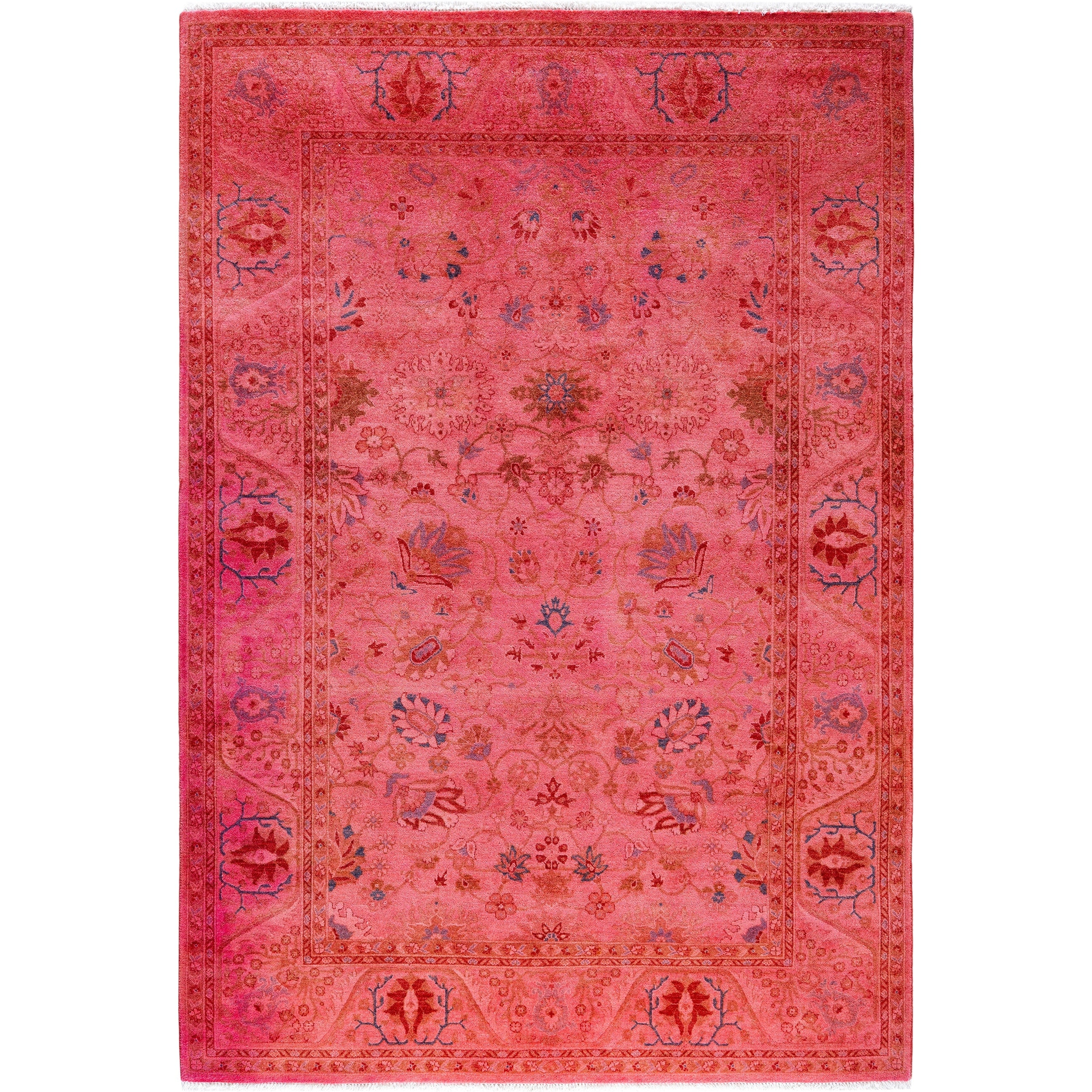 Overdyed Hand Knotted Wool Modern Contemporary Pink Area Rug 4 8 X 6 9