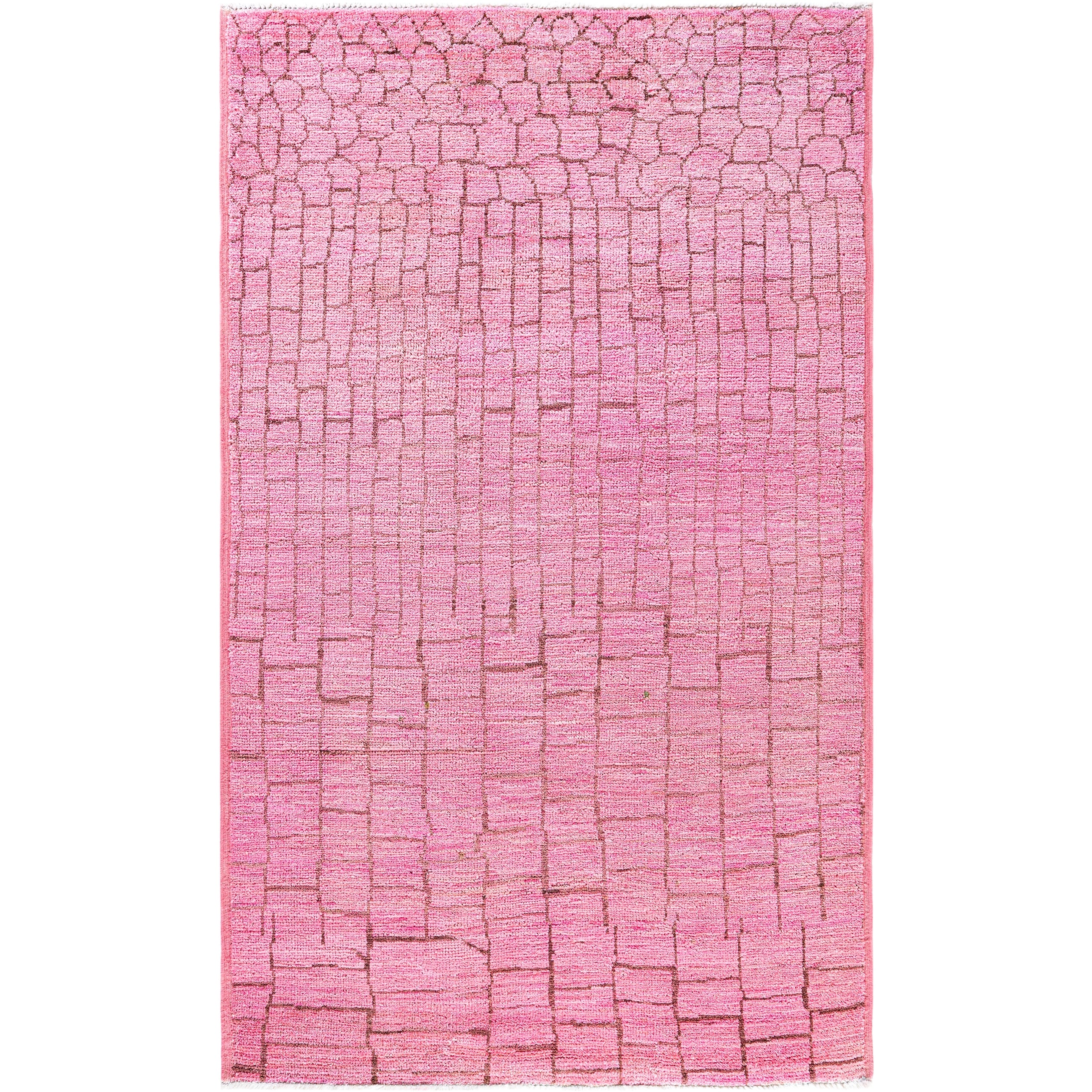 Overdyed Hand Knotted Wool Modern Contemporary Pink Area Rug 4 9 X 7 10