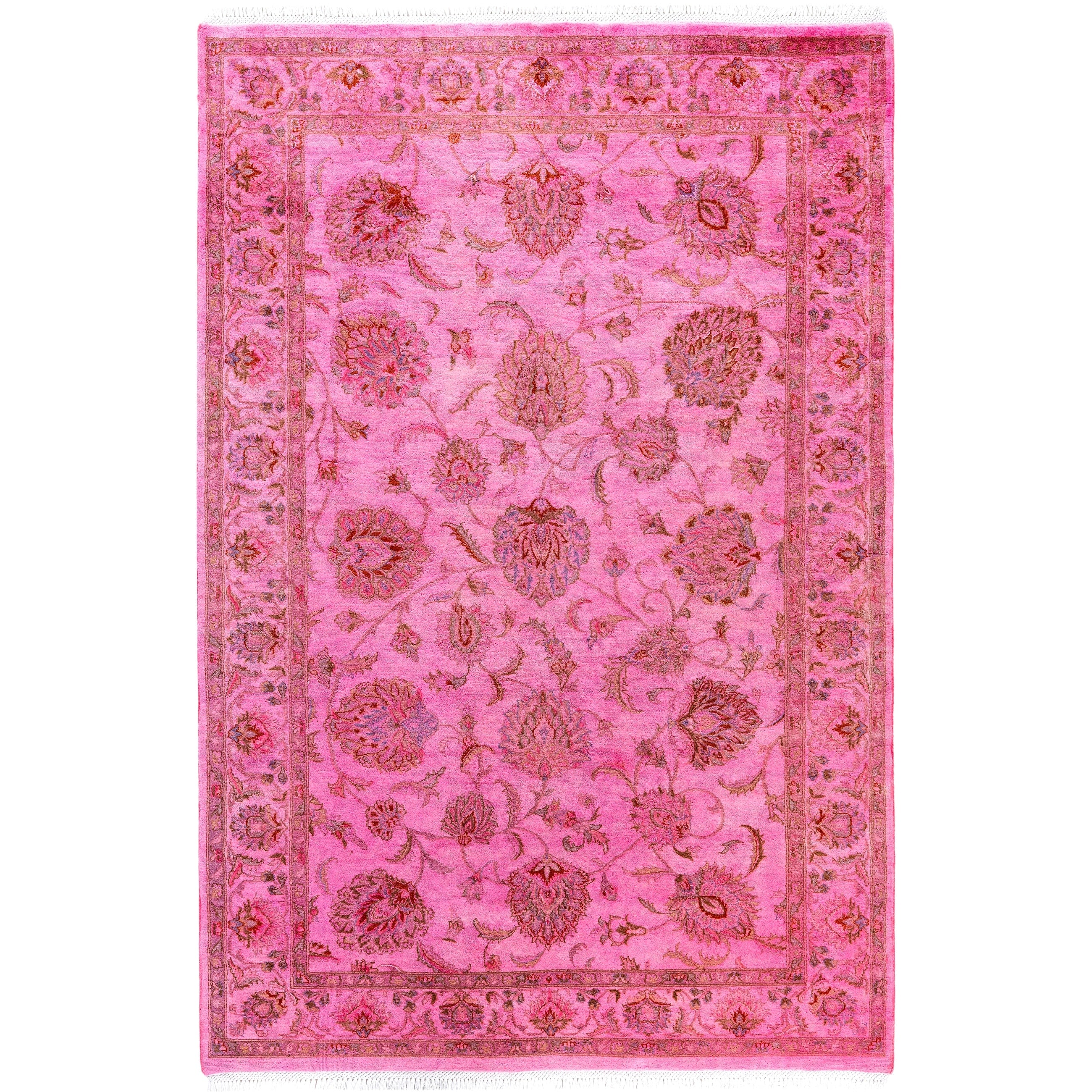Overdyed Hand Knotted Wool Modern Contemporary Pink Area Rug 4 9 X 7 3