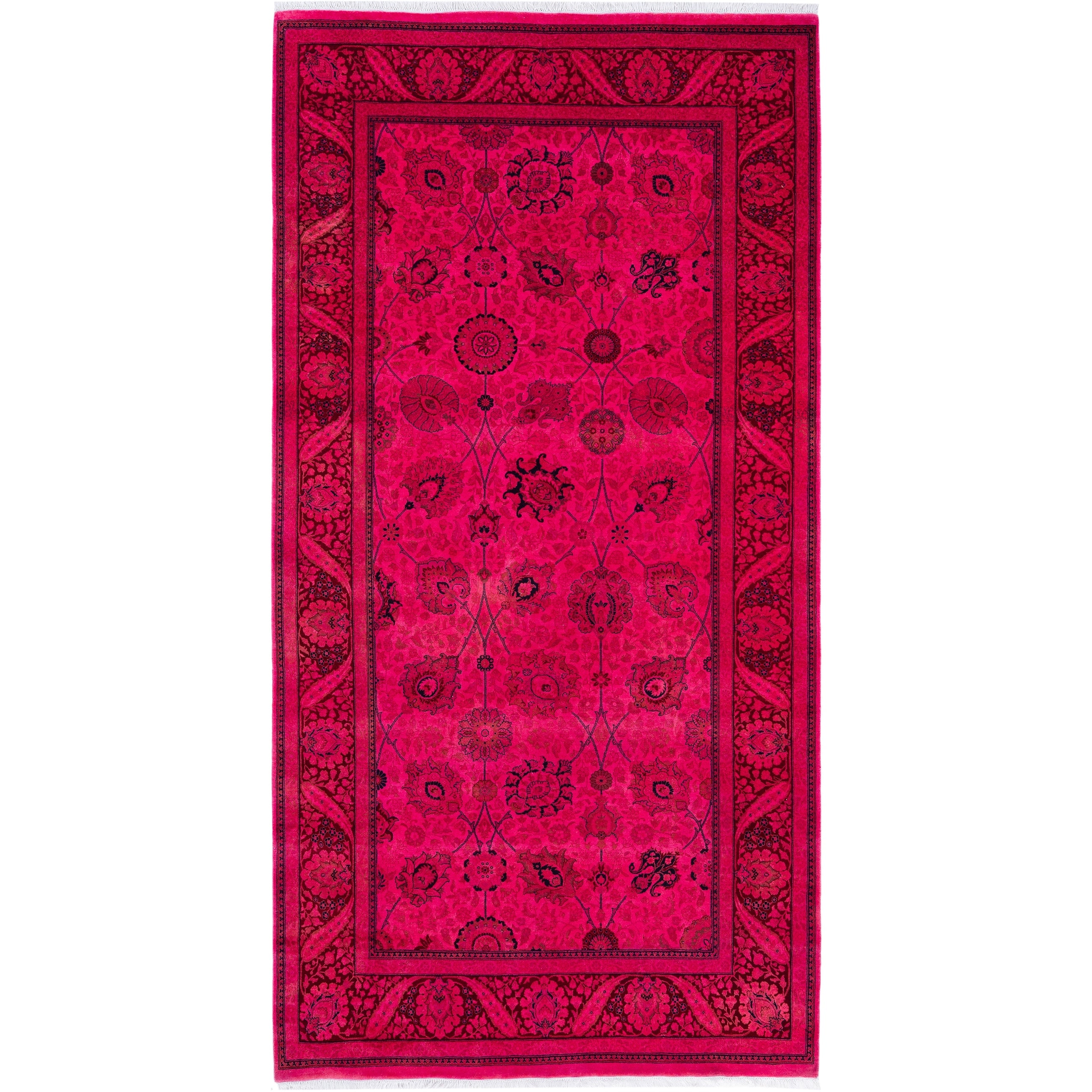 Overdyed Hand Knotted Wool Modern Contemporary Pink Area Rug 5 2 X 9 10