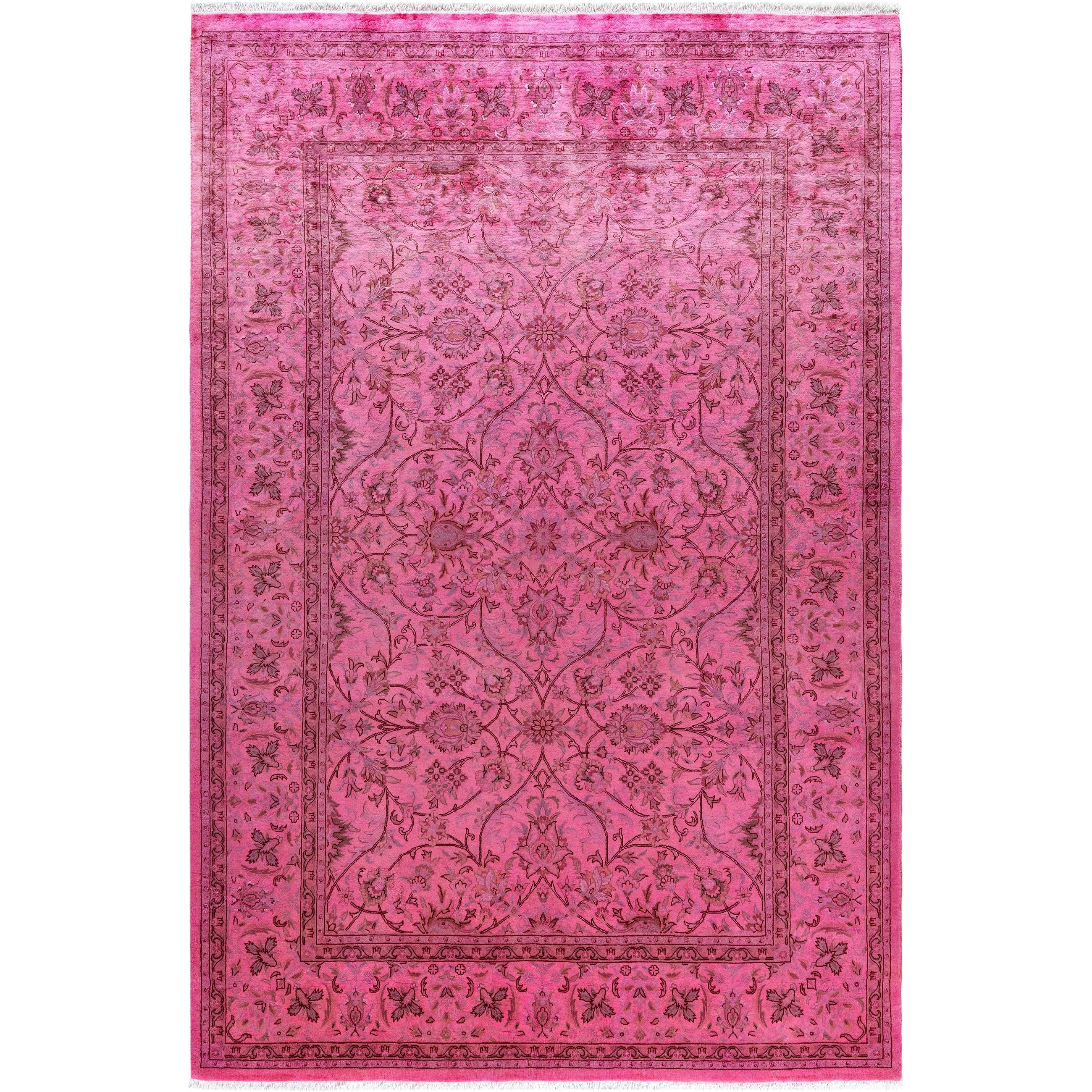 Overdyed Hand Knotted Wool Modern Contemporary Pink Area Rug 6 0 X 9 3