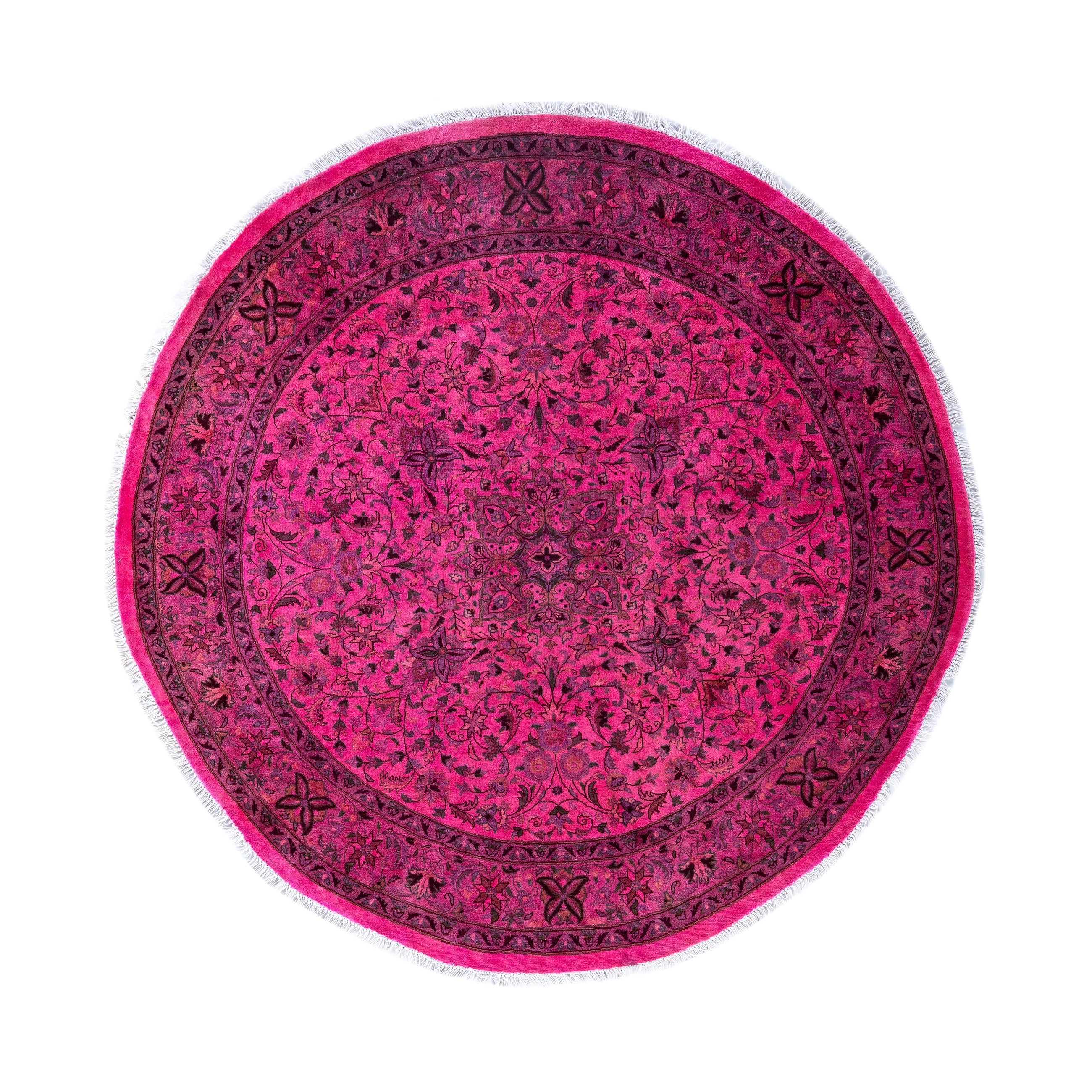 Overdyed Hand Knotted Wool Modern Contemporary Pink Area Rug 6 1 X 6 1