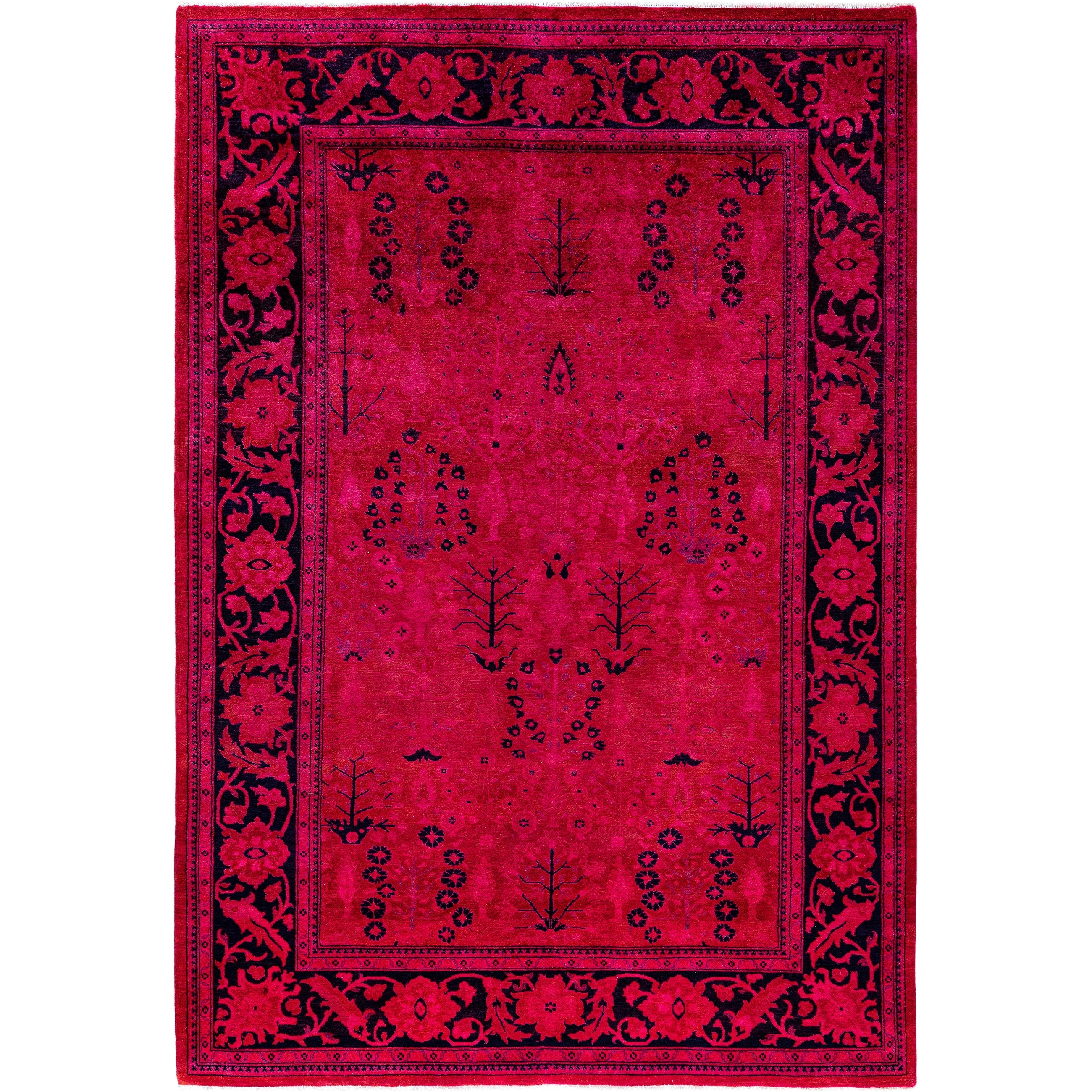 Overdyed Hand Knotted Wool Modern Contemporary Pink Area Rug 6 1 X 8 9