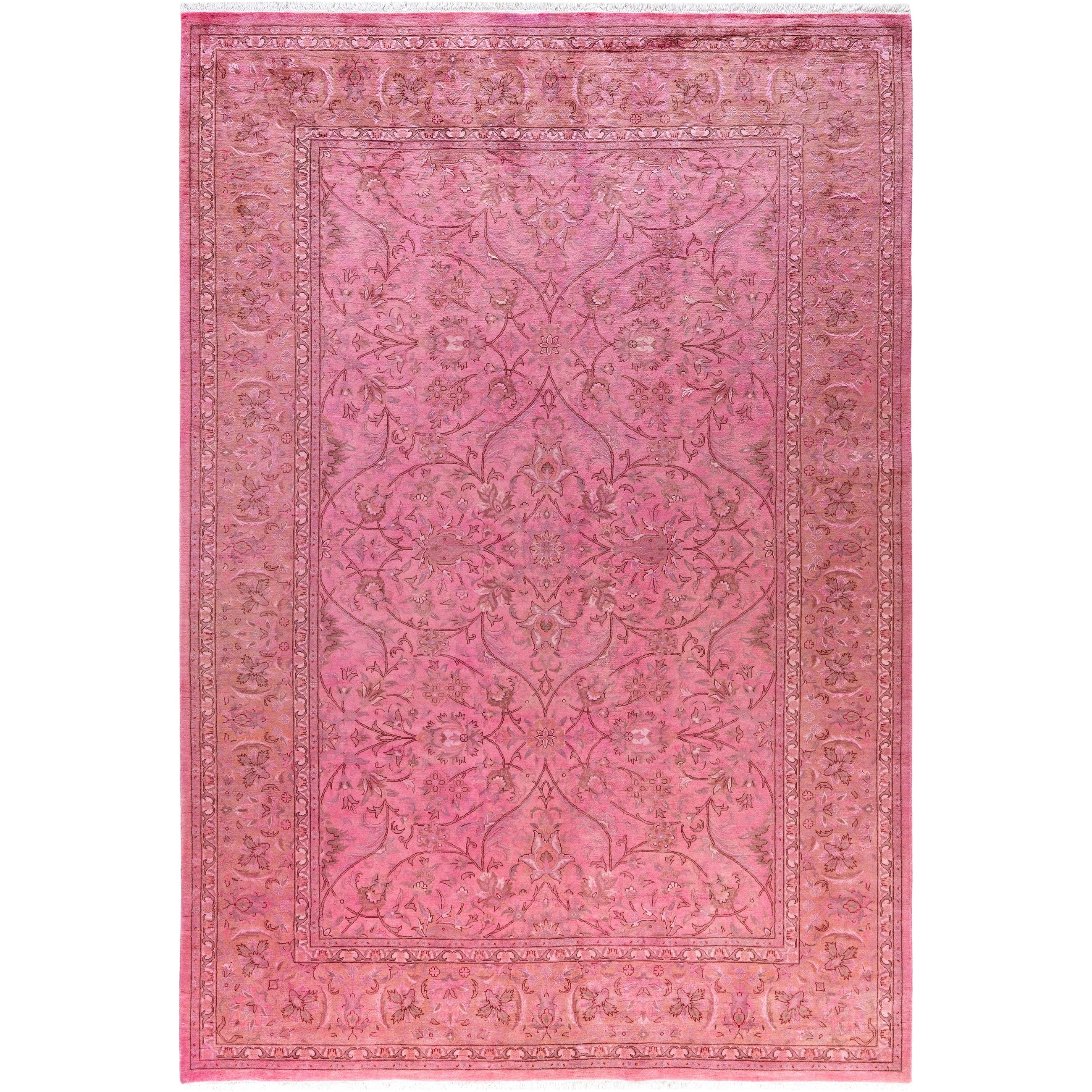 Overdyed Hand Knotted Wool Modern Contemporary Pink Area Rug 6 8 X 9 7