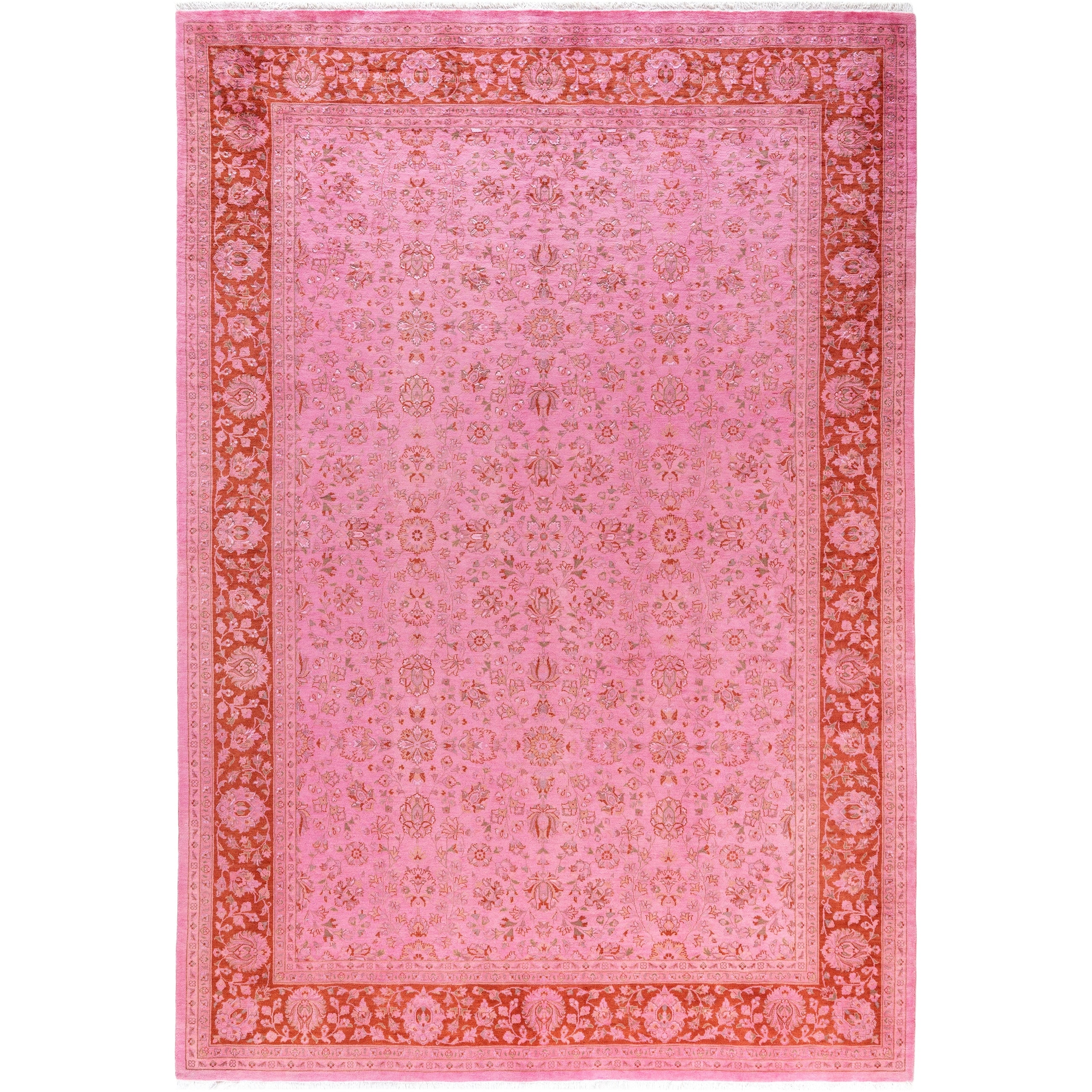 Overdyed Hand Knotted Wool Modern Contemporary Pink Area Rug 6 8 X 9 9