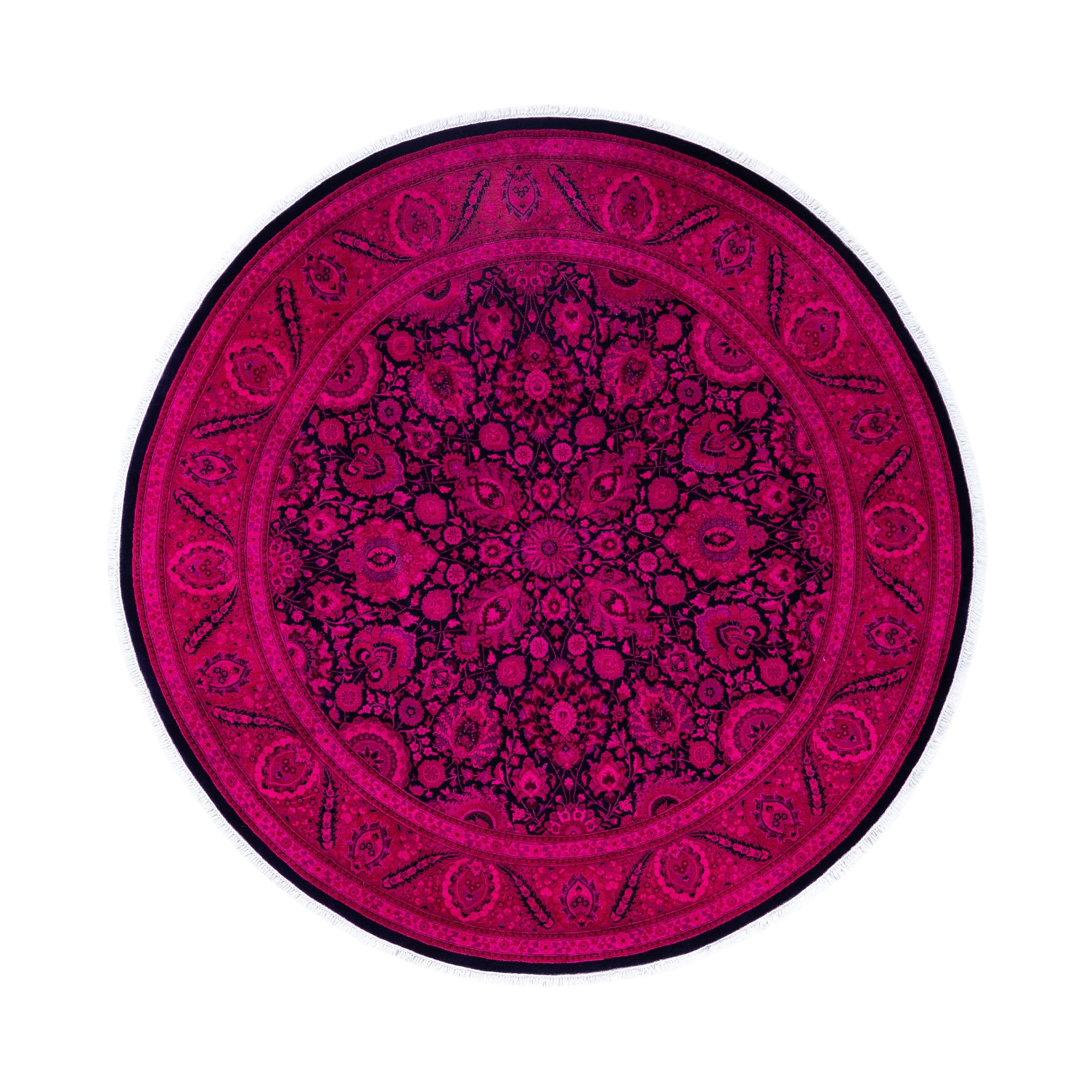 Overdyed Hand Knotted Wool Modern Contemporary Pink Area Rug 7 1 X 7 1