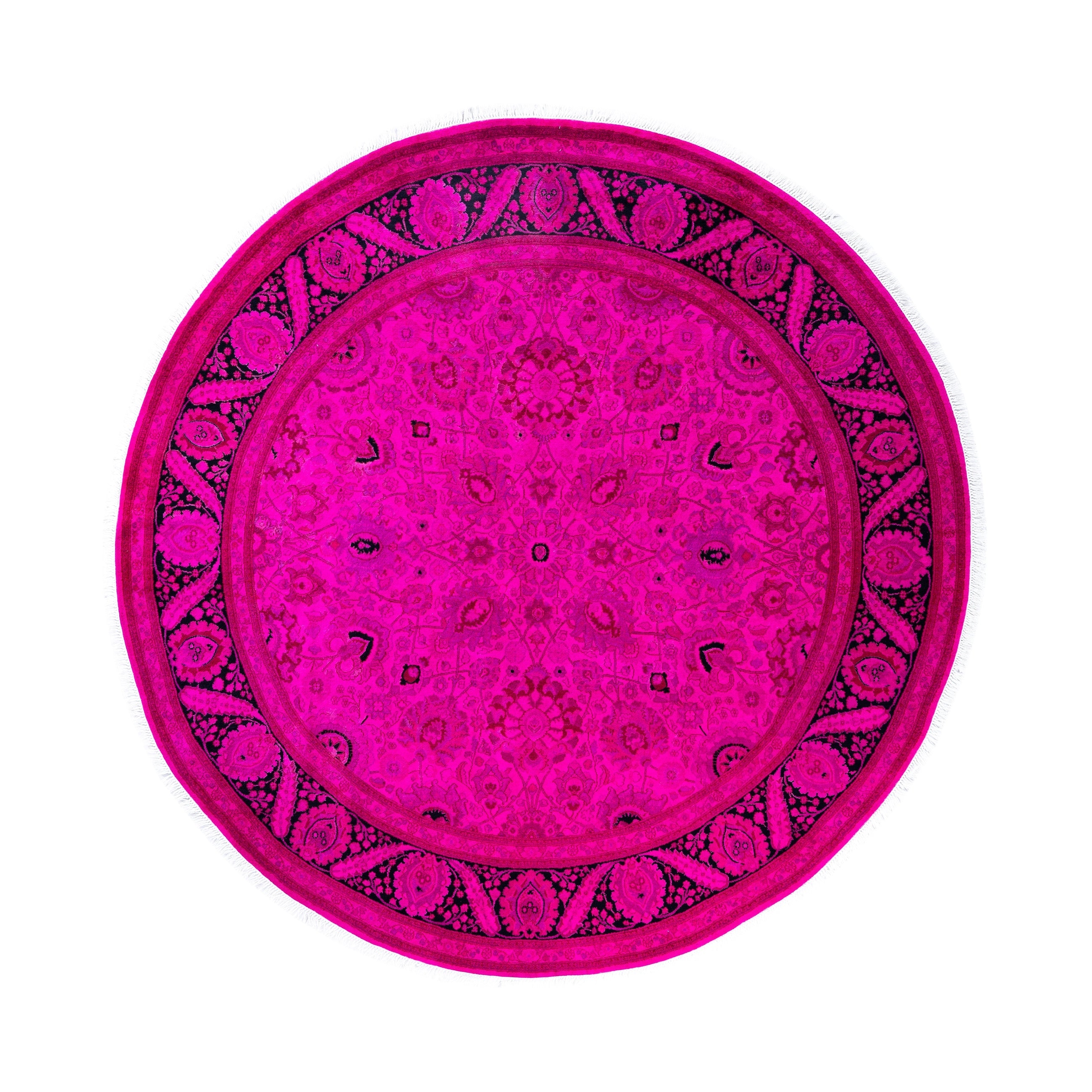 Overdyed Hand Knotted Wool Modern Contemporary Pink Area Rug 8 1 X 8 1