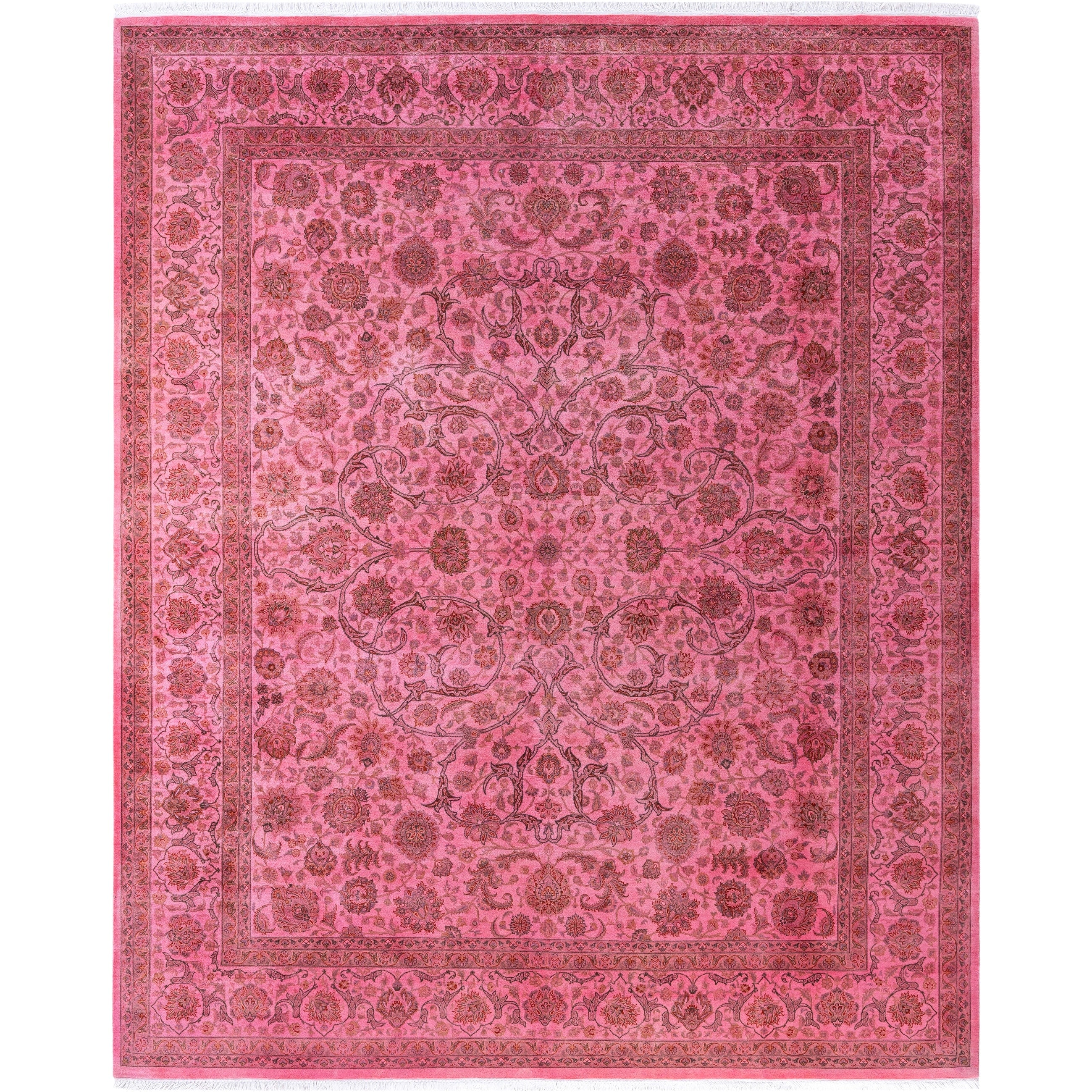 Overdyed Hand Knotted Wool Modern Contemporary Pink Area Rug 8 2 X 10 0