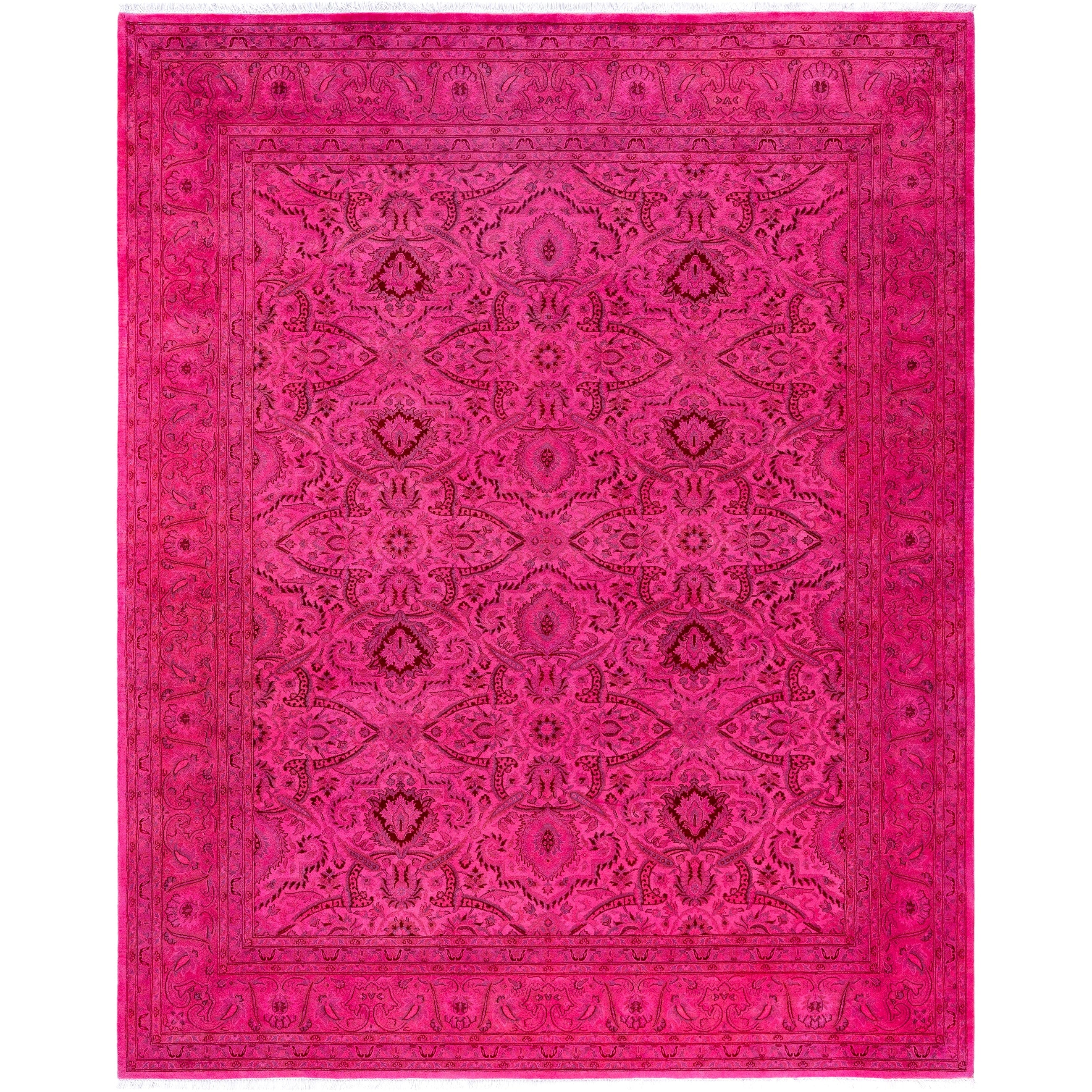 Overdyed Hand Knotted Wool Modern Contemporary Pink Area Rug 8 2 X 10 1
