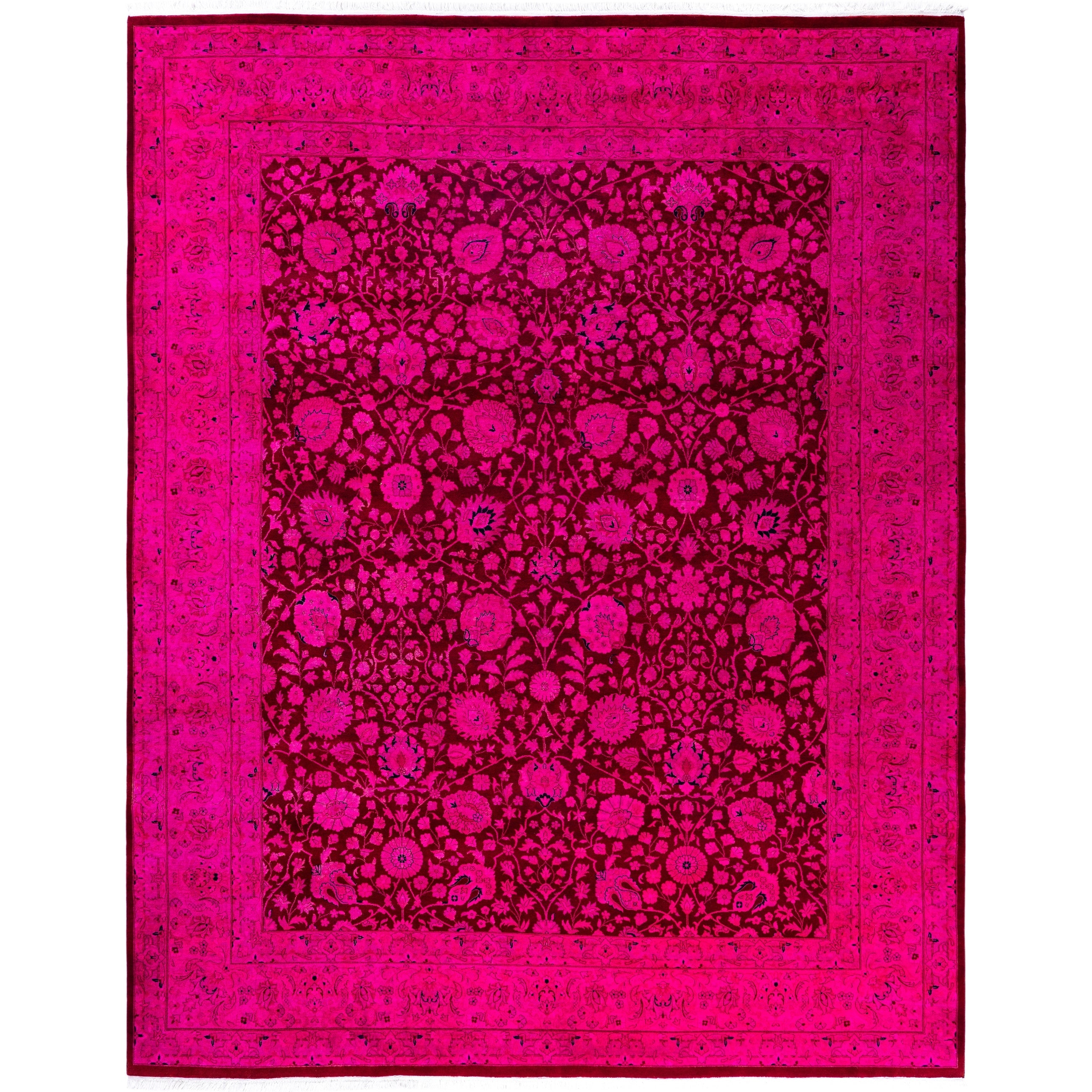 Overdyed Hand Knotted Wool Modern Contemporary Pink Area Rug 8 2 X 10 4