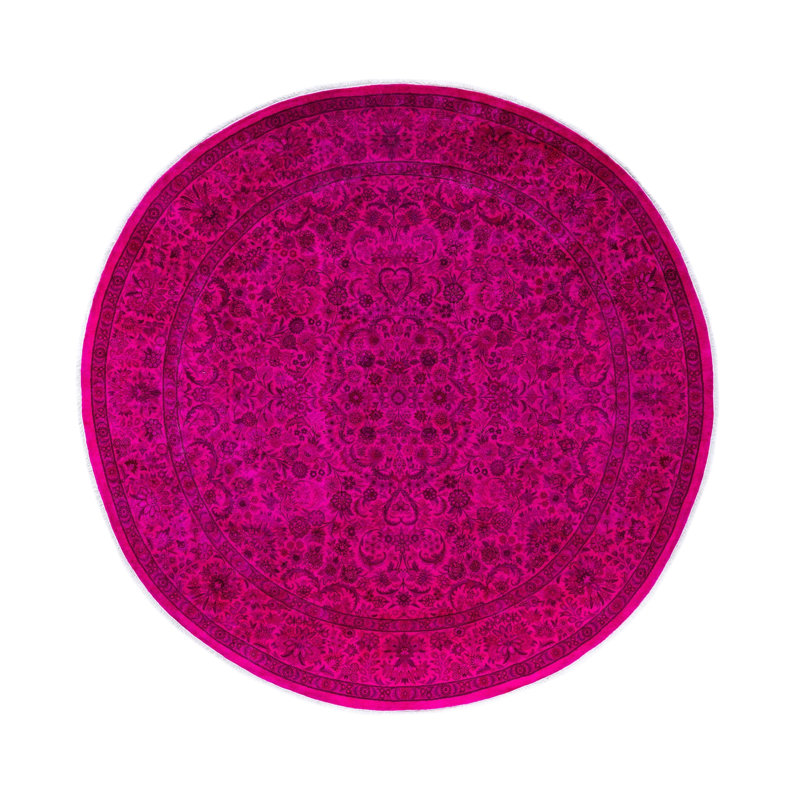 Overdyed Hand Knotted Wool Modern Contemporary Pink Area Rug 8 3 X 8 4