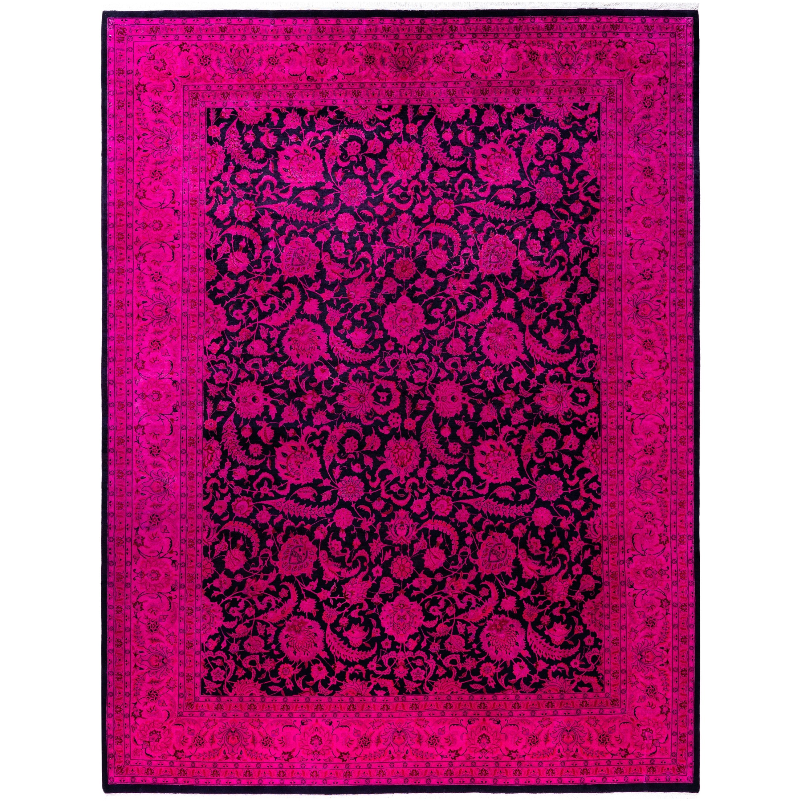 Overdyed Hand Knotted Wool Modern Contemporary Pink Area Rug 9 1 X 11 10