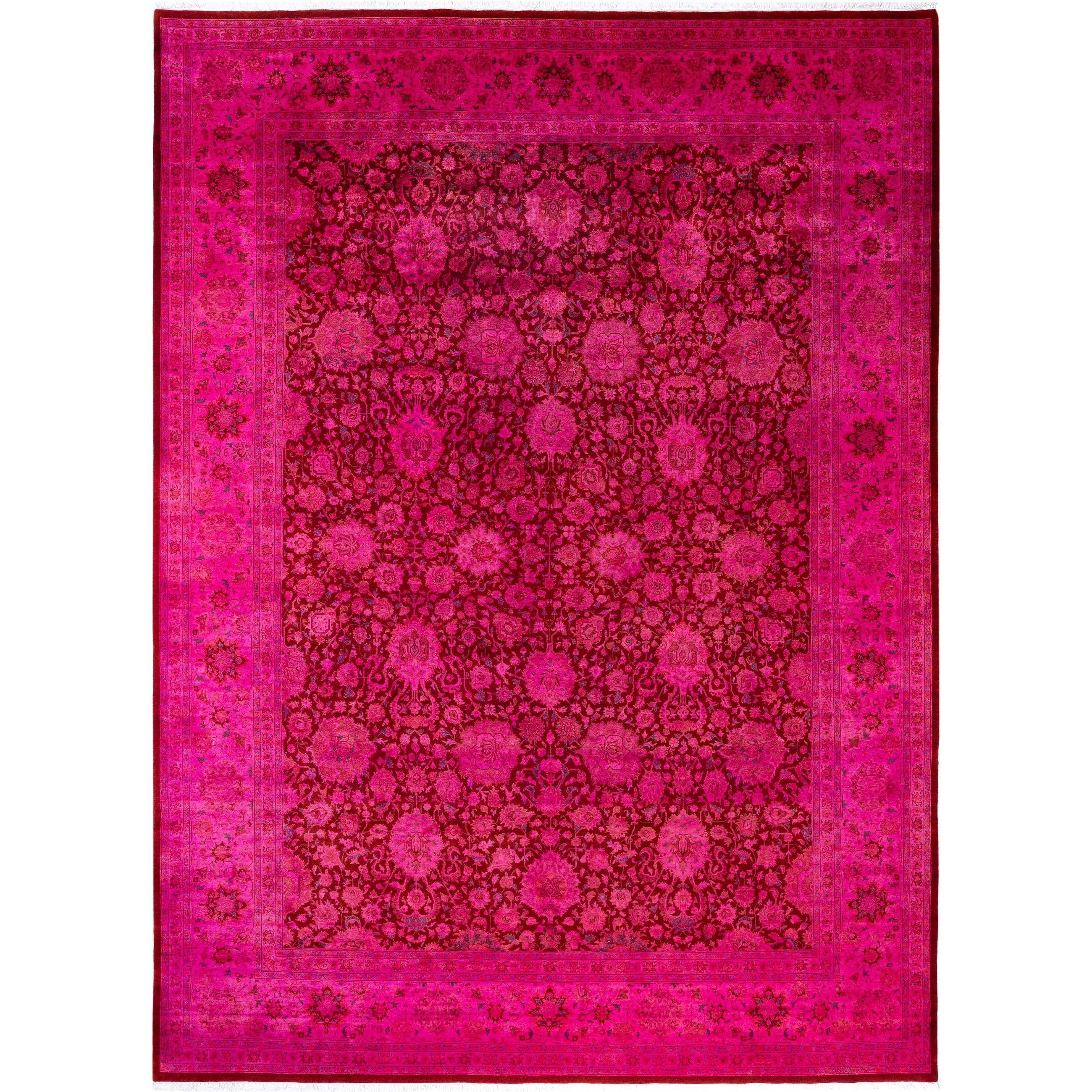 Overdyed Hand Knotted Wool Modern Contemporary Pink Area Rug 9 1 X 12 4