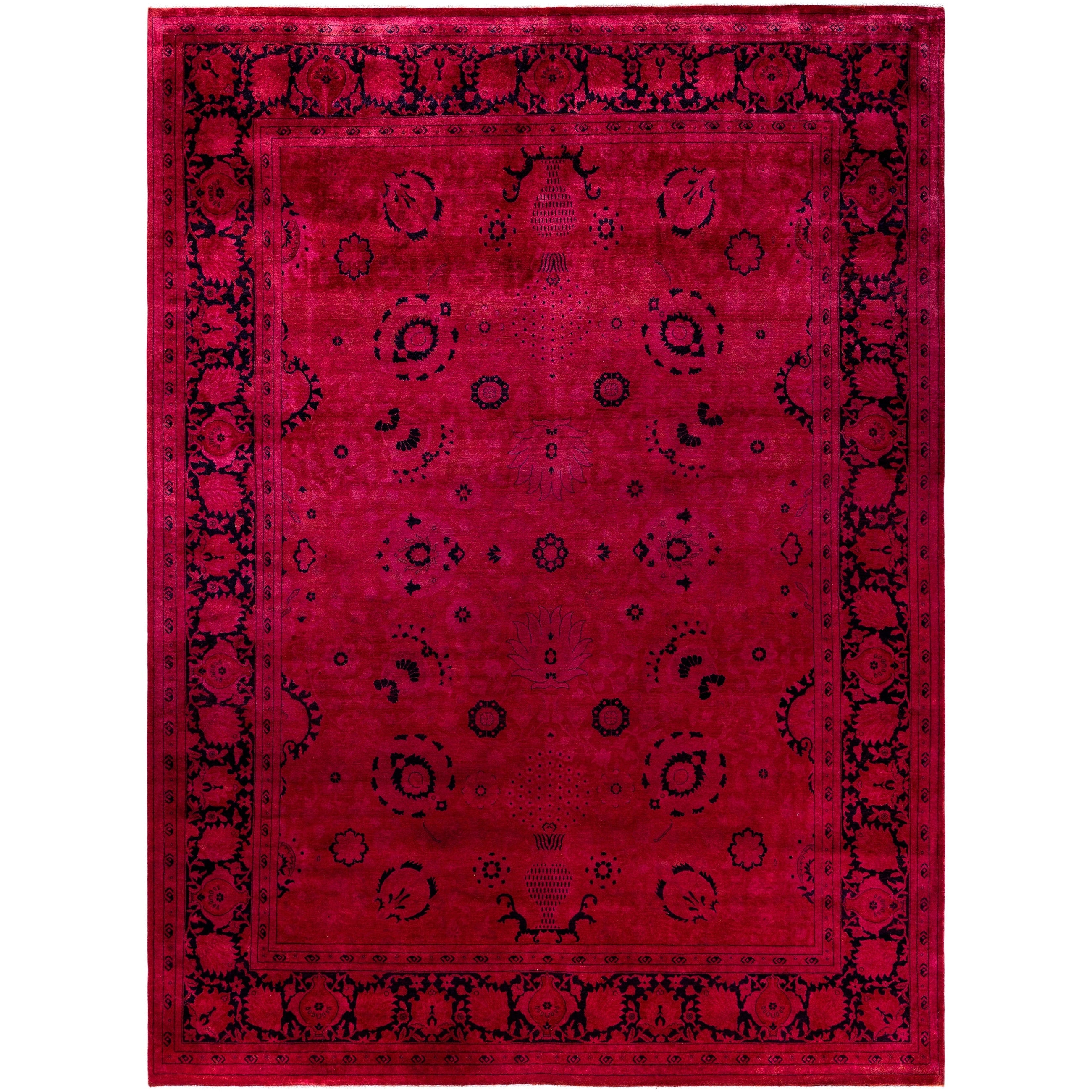 Overdyed Hand Knotted Wool Modern Contemporary Pink Area Rug 9 1 X 12 4