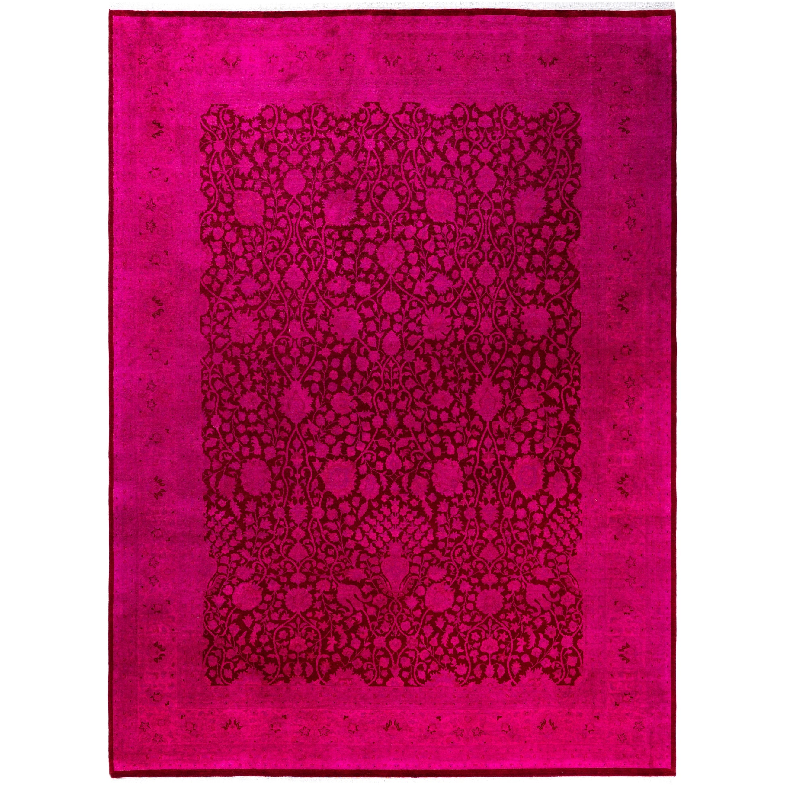 Overdyed Hand Knotted Wool Modern Contemporary Pink Area Rug 9 1 X 12 5