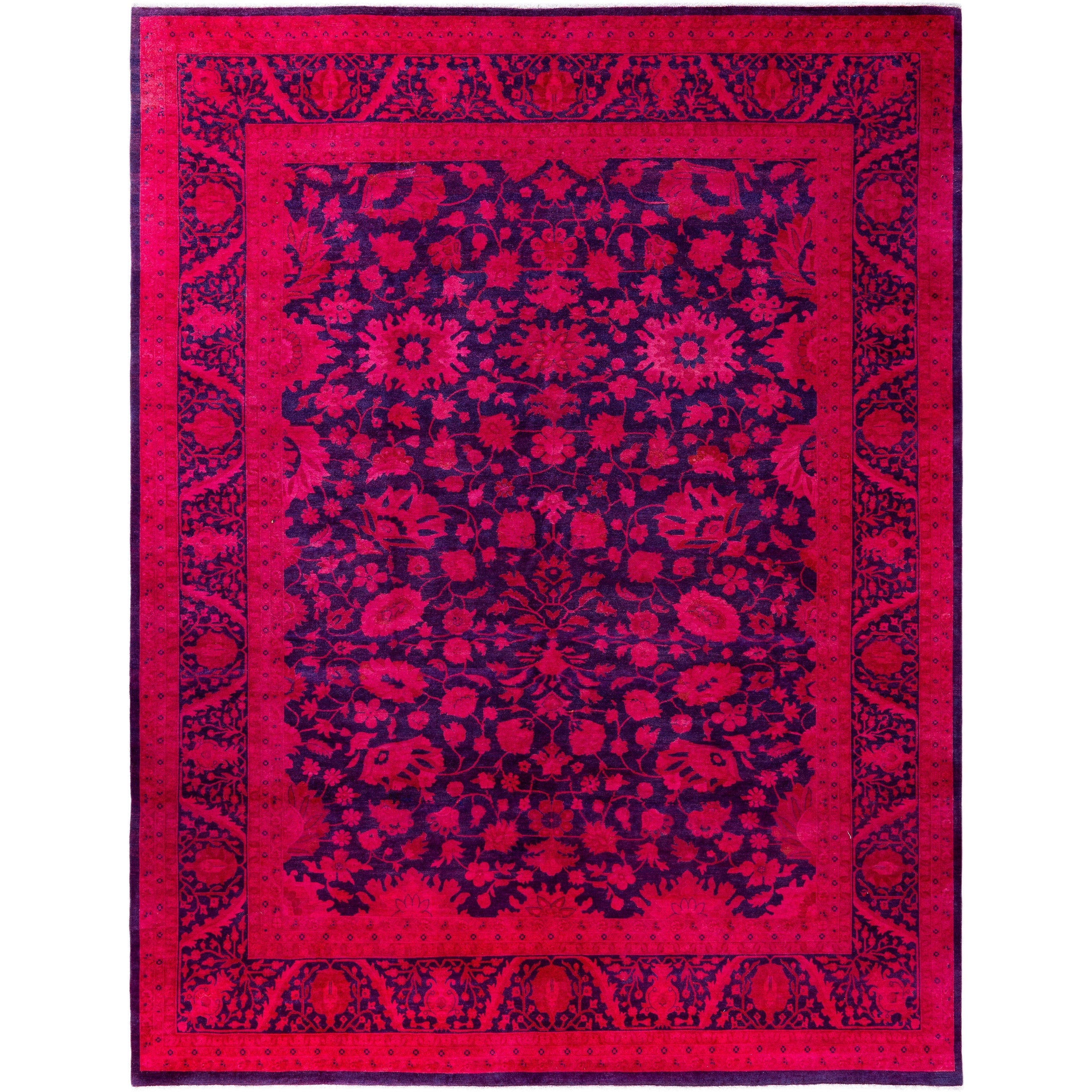 Overdyed Hand Knotted Wool Modern Contemporary Pink Area Rug 9 2 X 11 9