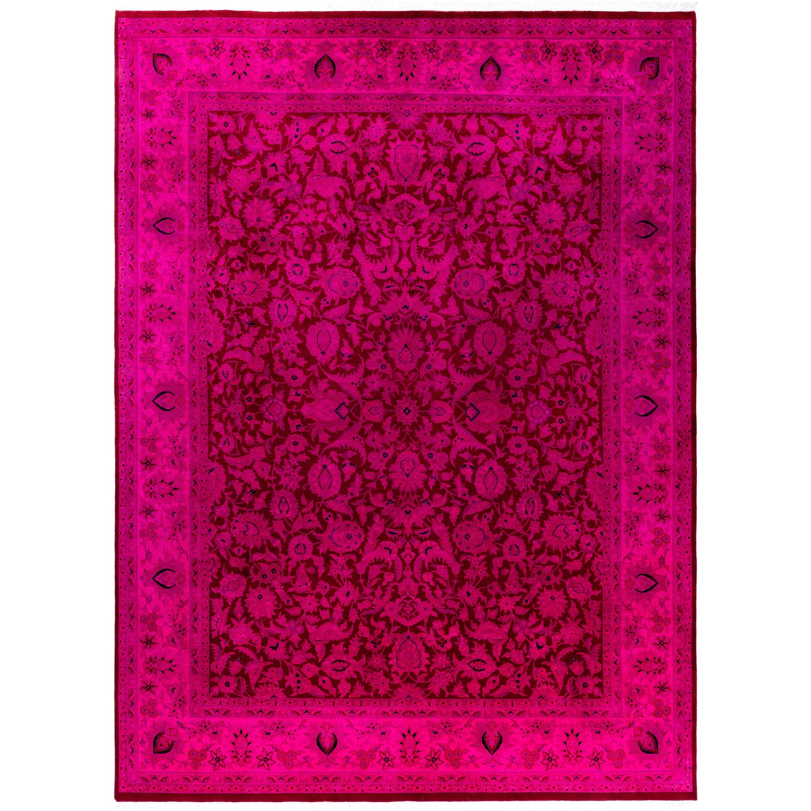 Overdyed Hand Knotted Wool Modern Contemporary Pink Area Rug 9 2 X 12 3