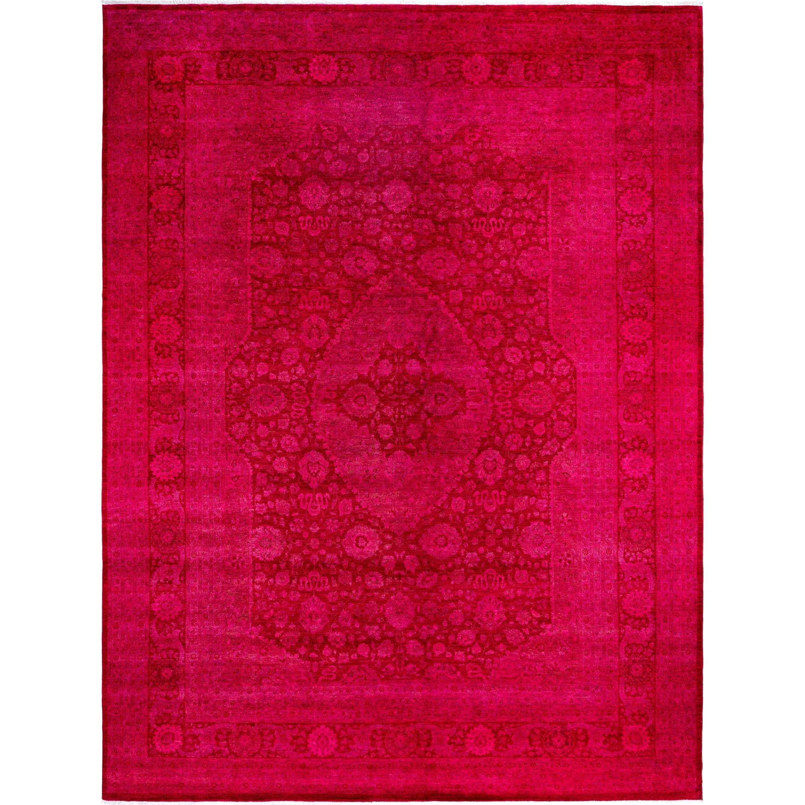 Overdyed Hand Knotted Wool Modern Contemporary Pink Area Rug 9 9 X 12 9