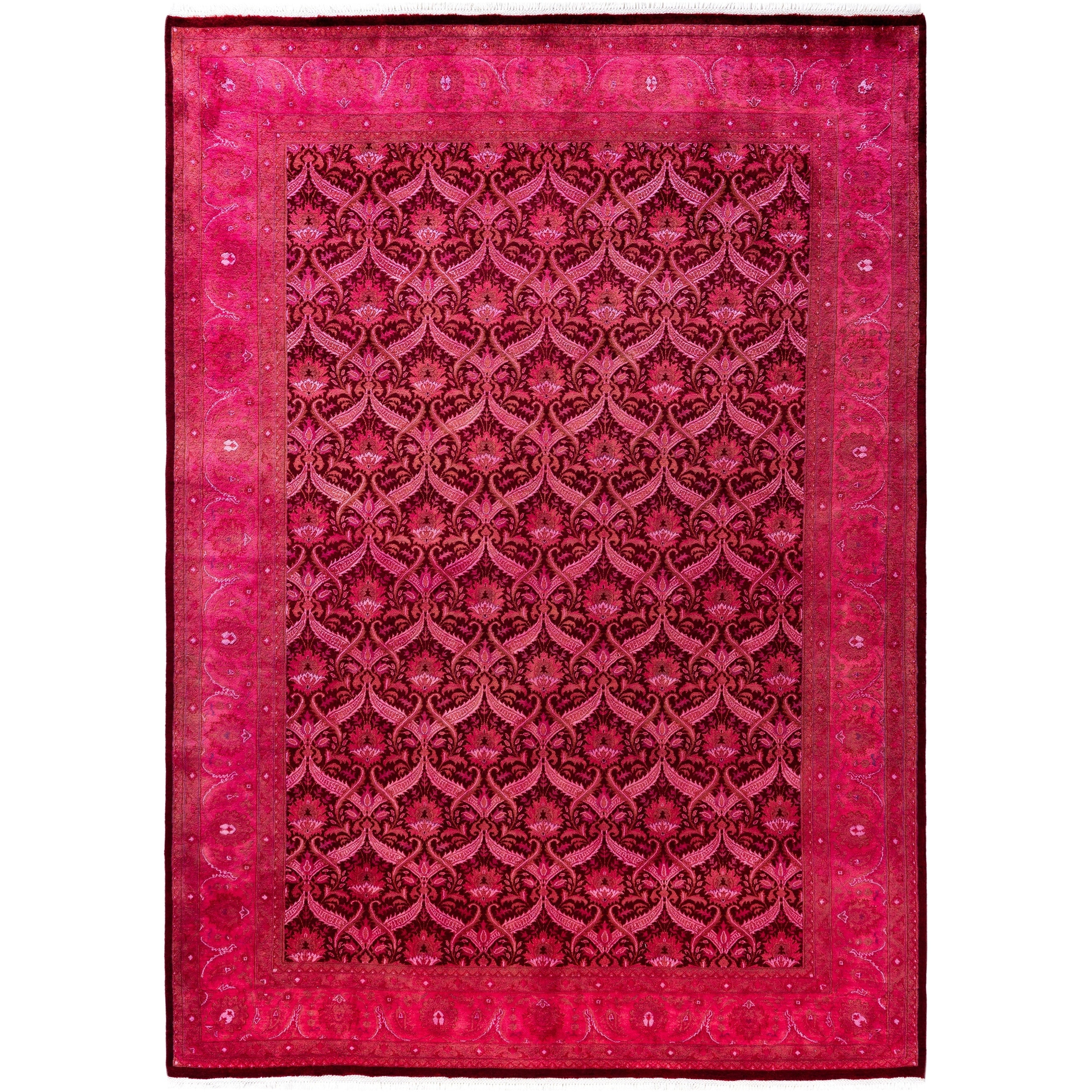 Overdyed Hand Knotted Wool Modern Contemporary Pink Area Rug 9 9 X 6 10