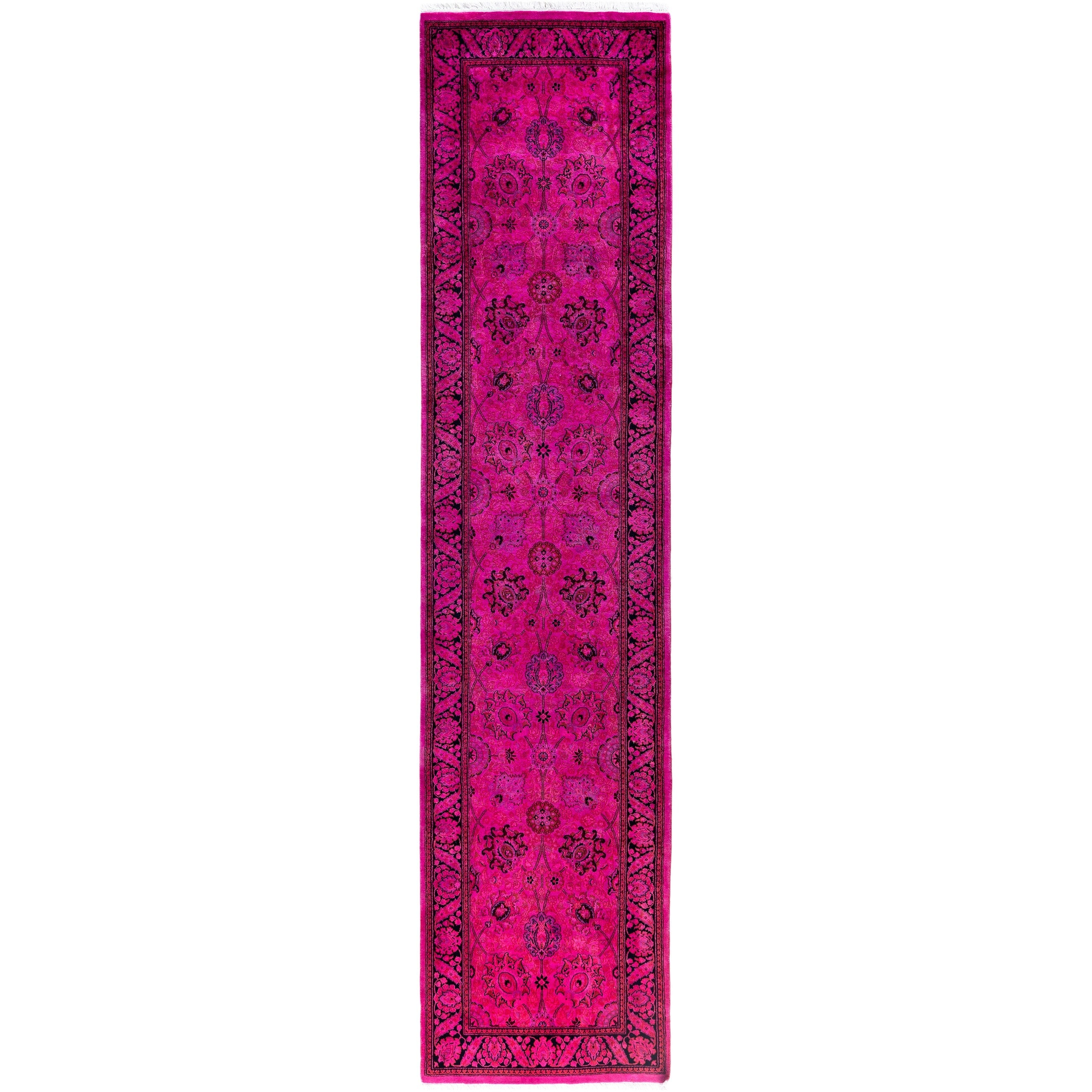 Overdyed Hand Knotted Wool Modern Contemporary Pink Runner 2 5 X 10 8