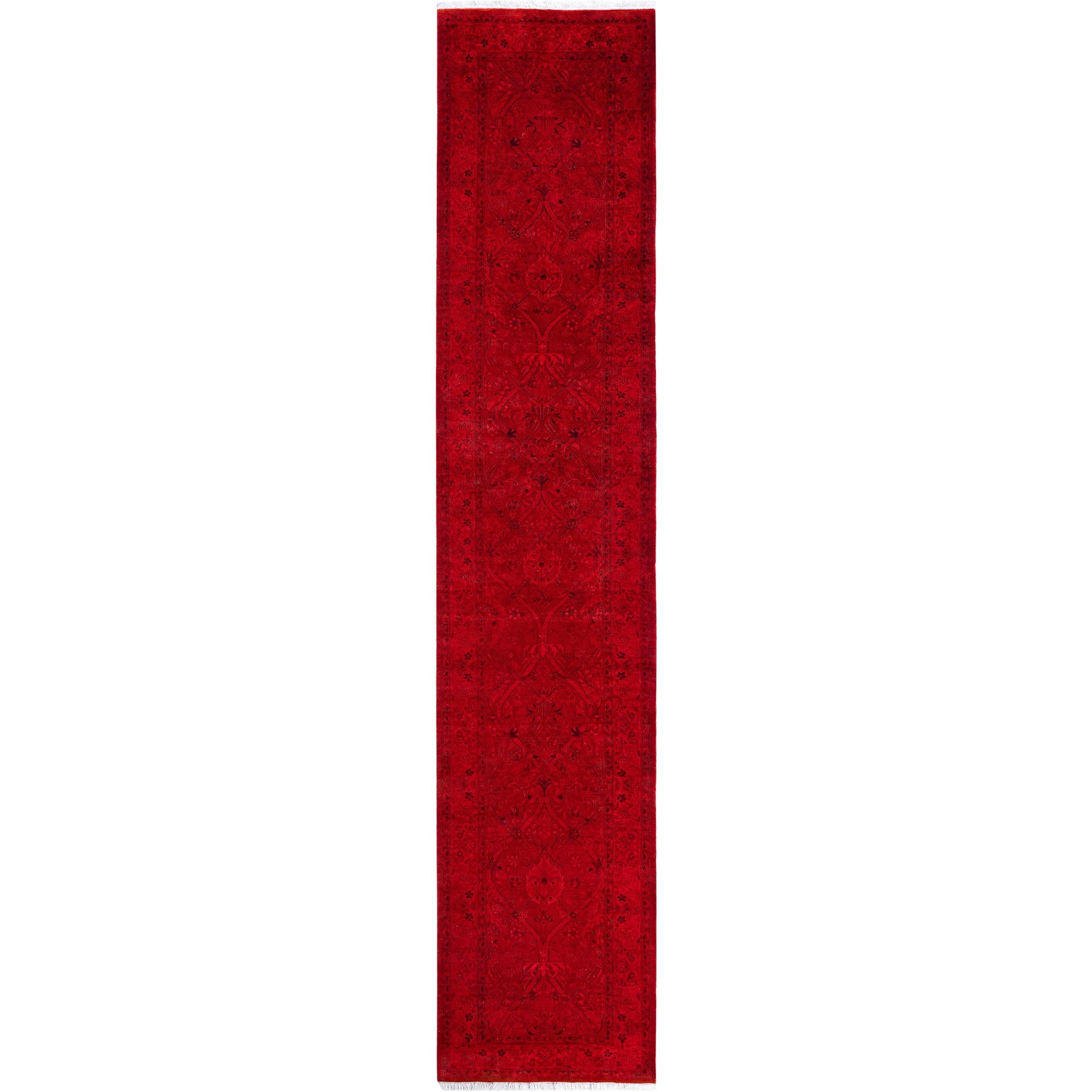 Overdyed Hand Knotted Wool Modern Contemporary Pink Runner 2 5 X 12 6