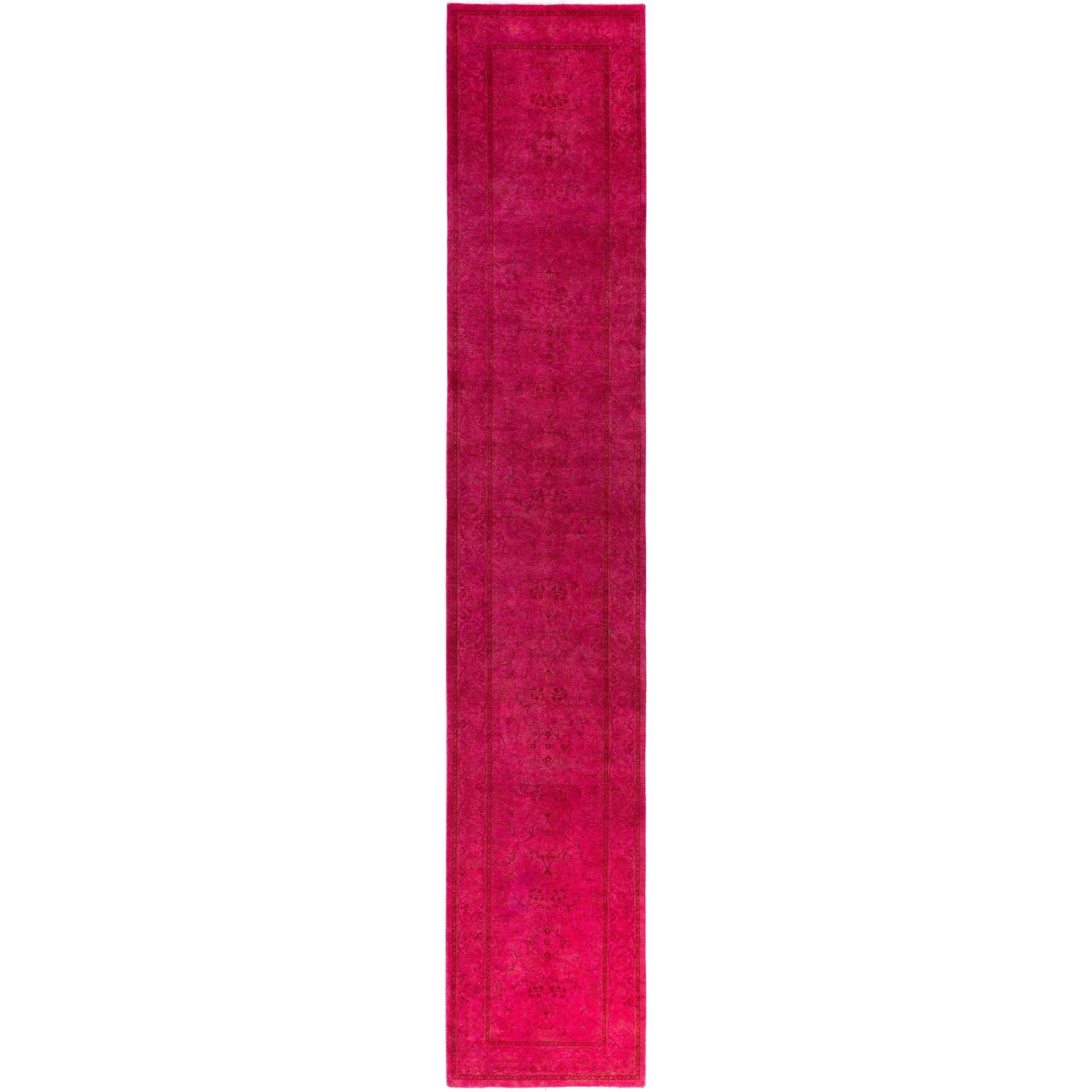 Overdyed Hand Knotted Wool Modern Contemporary Pink Runner 2 5 X 13 10