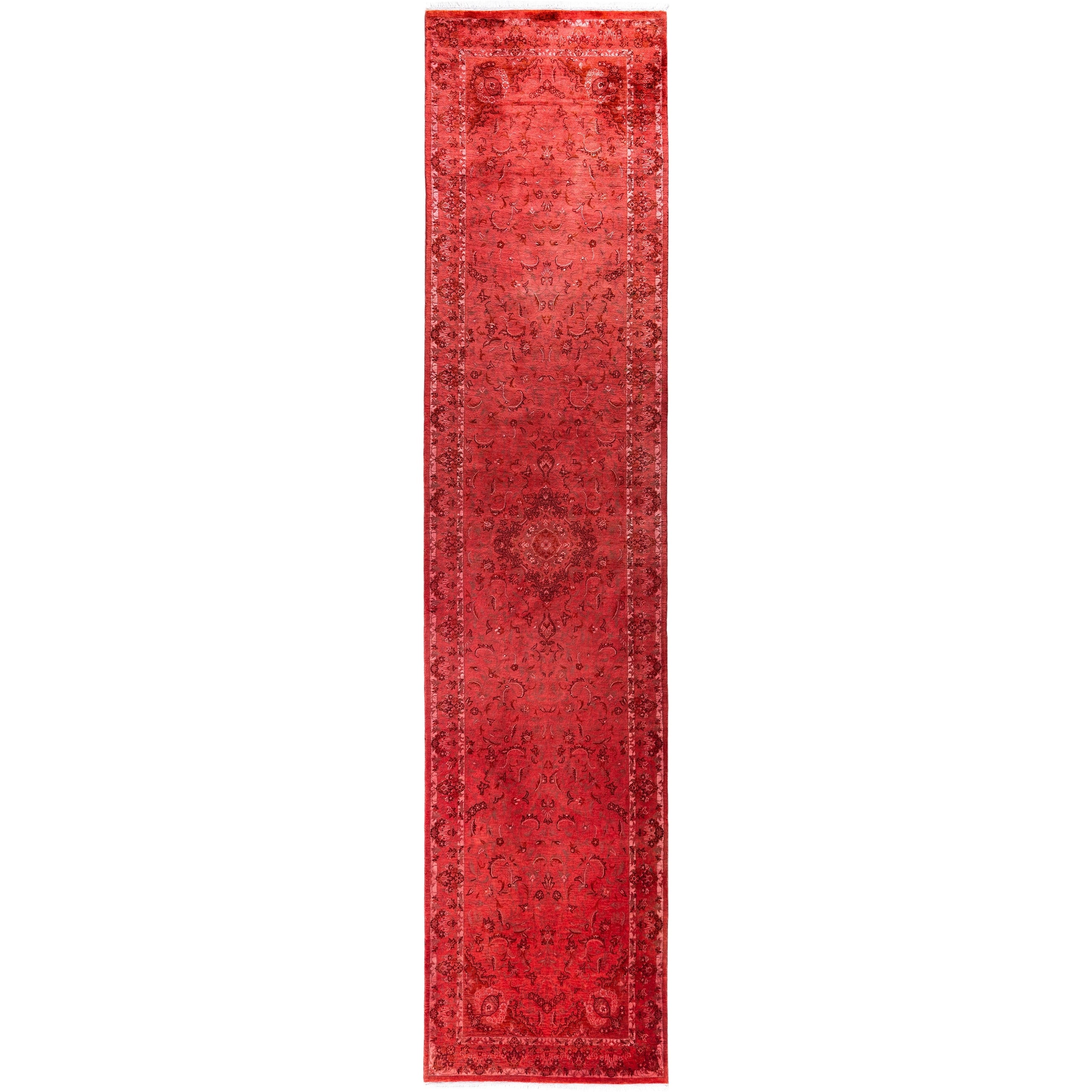 Overdyed Hand Knotted Wool Modern Contemporary Pink Runner 2 6 X 11 6