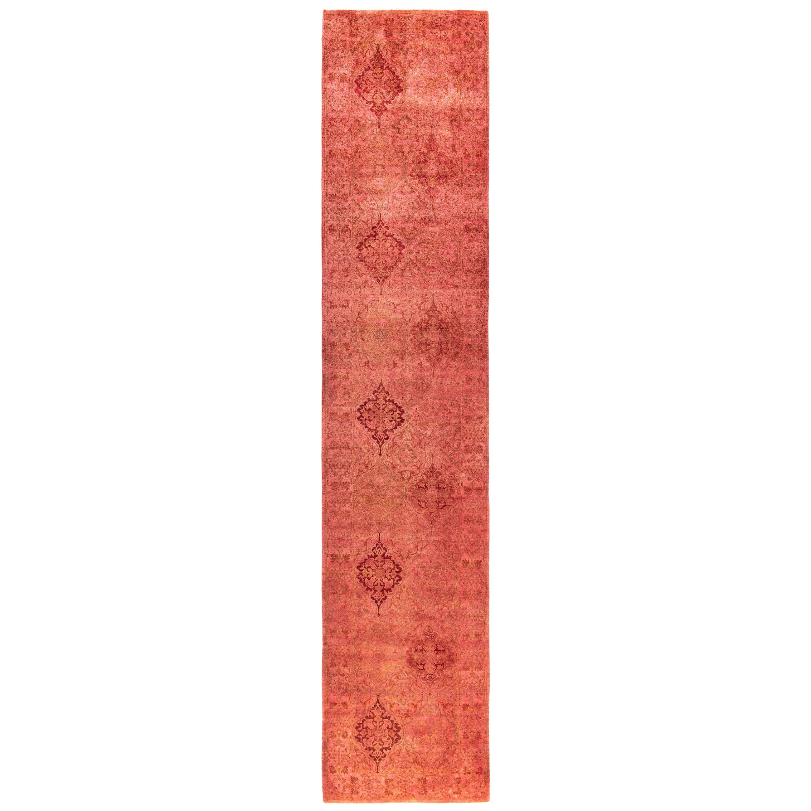 Overdyed Hand Knotted Wool Modern Contemporary Pink Runner 2 6 X 12 3