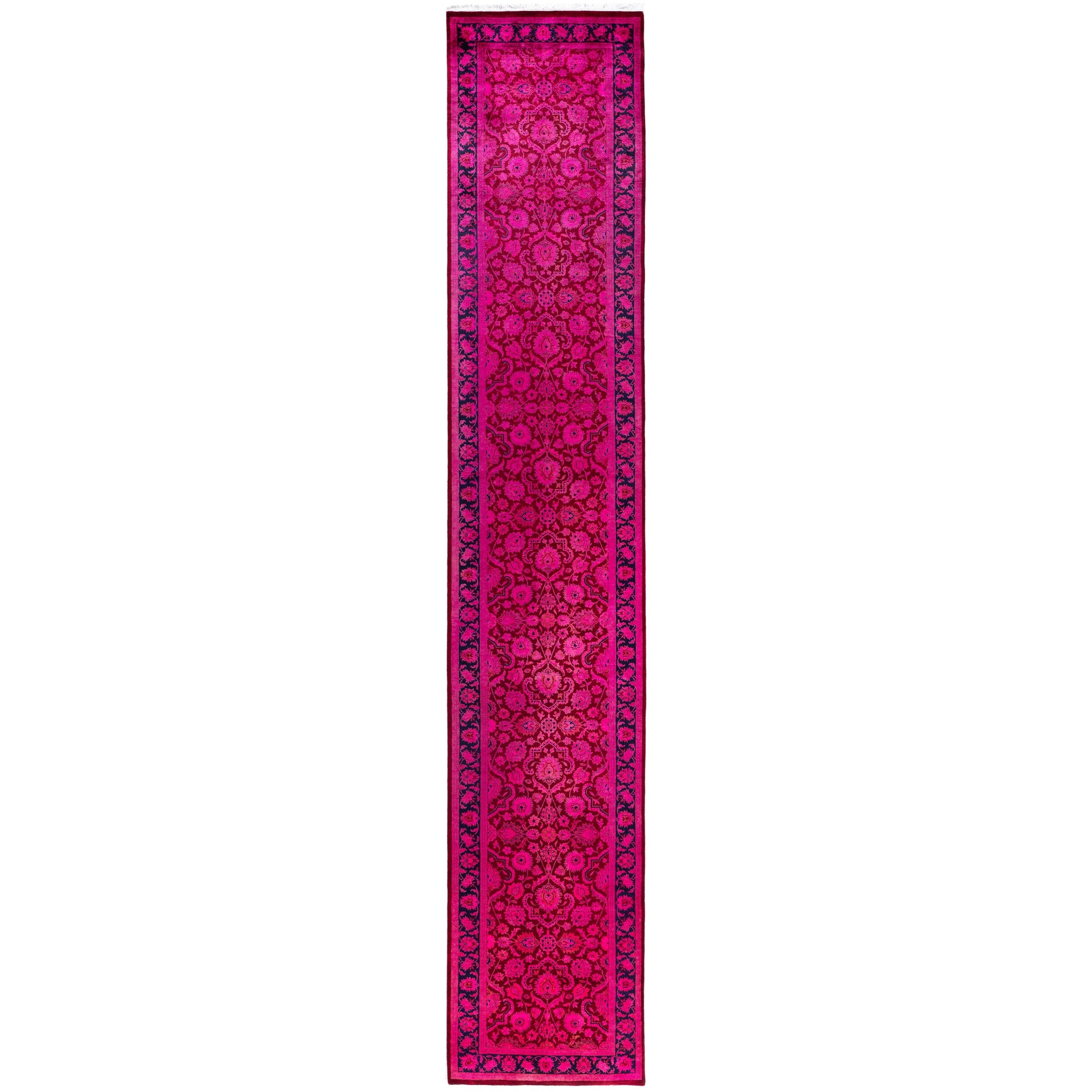 Overdyed Hand Knotted Wool Modern Contemporary Pink Runner 2 6 X 14 5