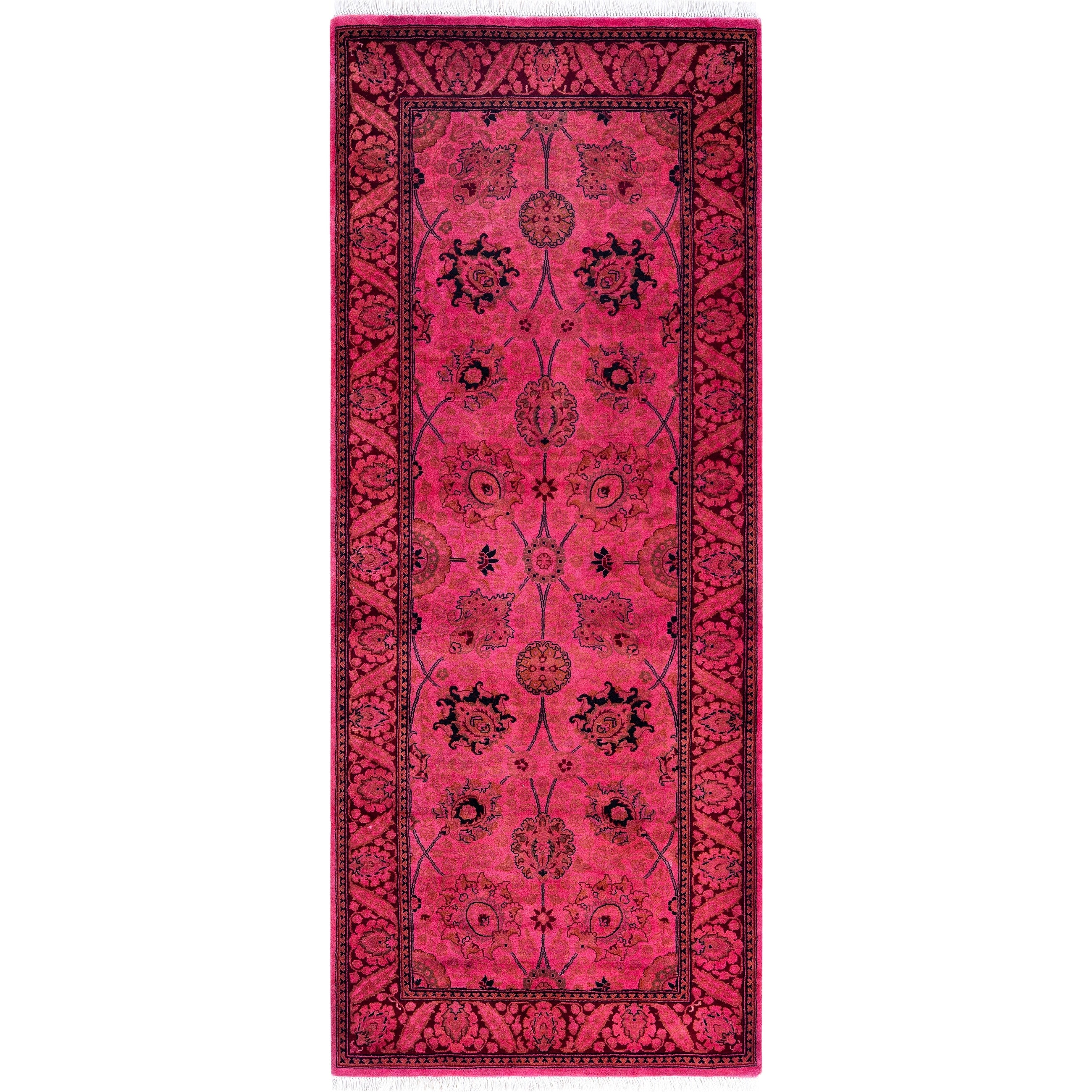 Overdyed Hand Knotted Wool Modern Contemporary Pink Runner 2 6 X 6 3
