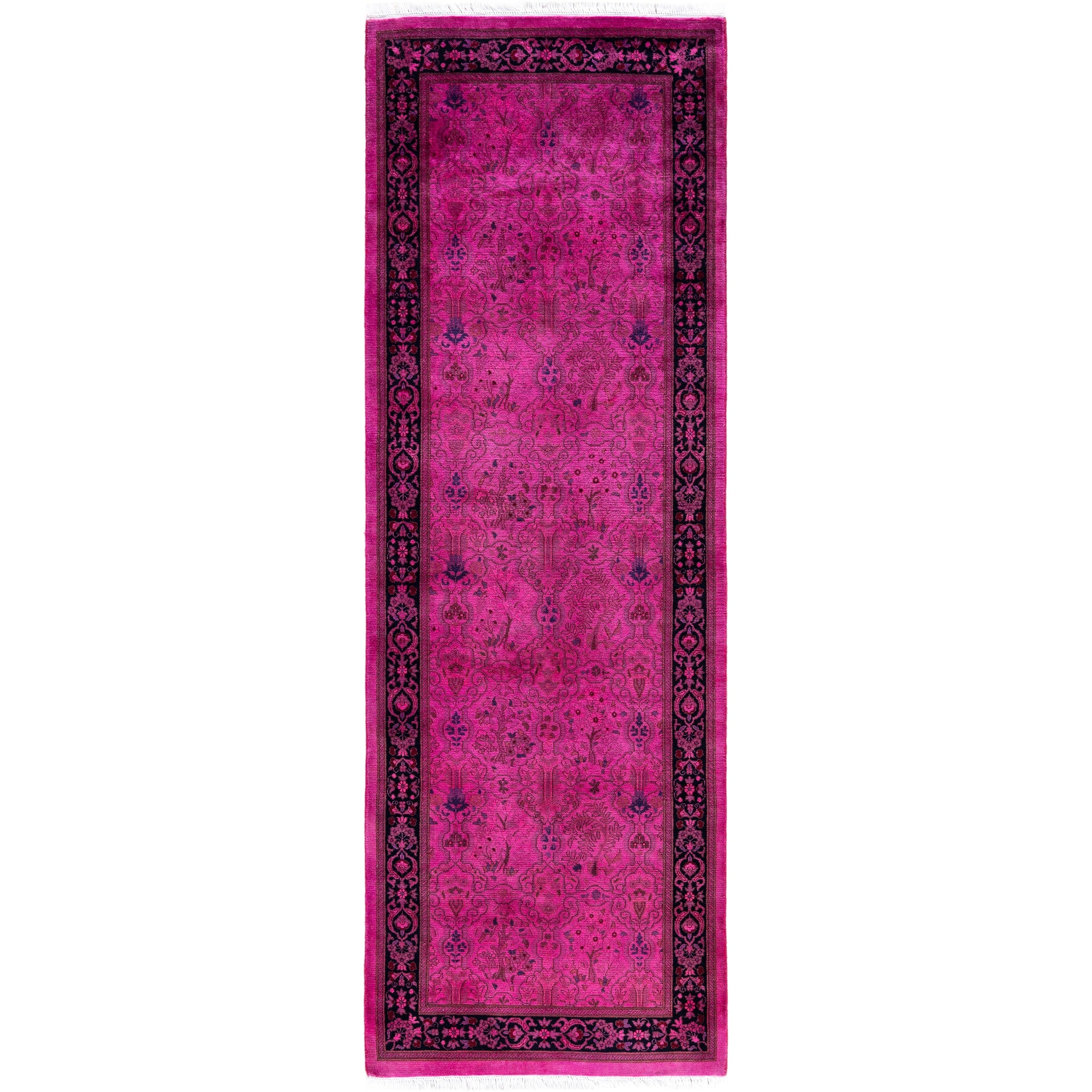 Overdyed Hand Knotted Wool Modern Contemporary Pink Runner 2 6 X 7 5