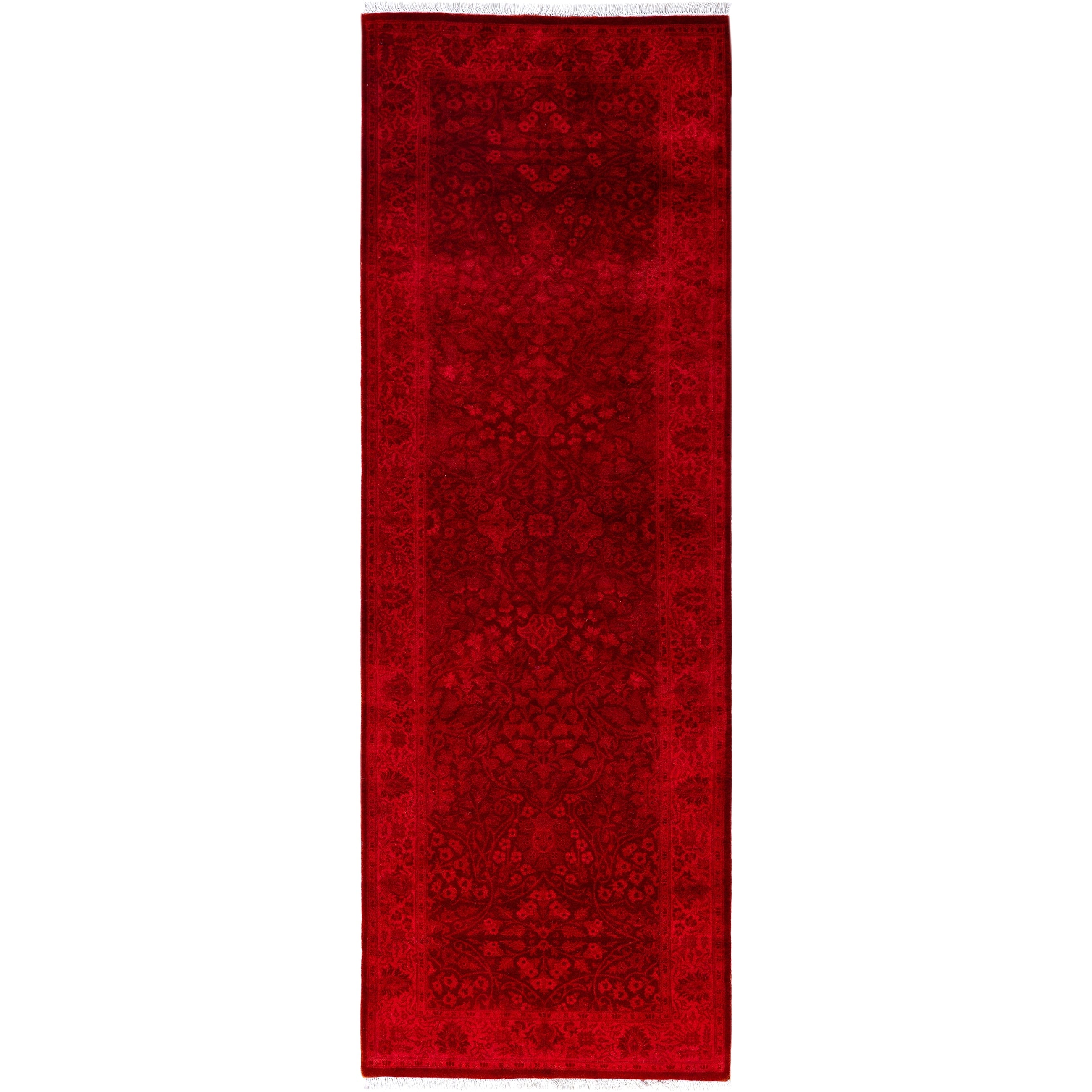 Overdyed Hand Knotted Wool Modern Contemporary Pink Runner 2 6 X 7 6