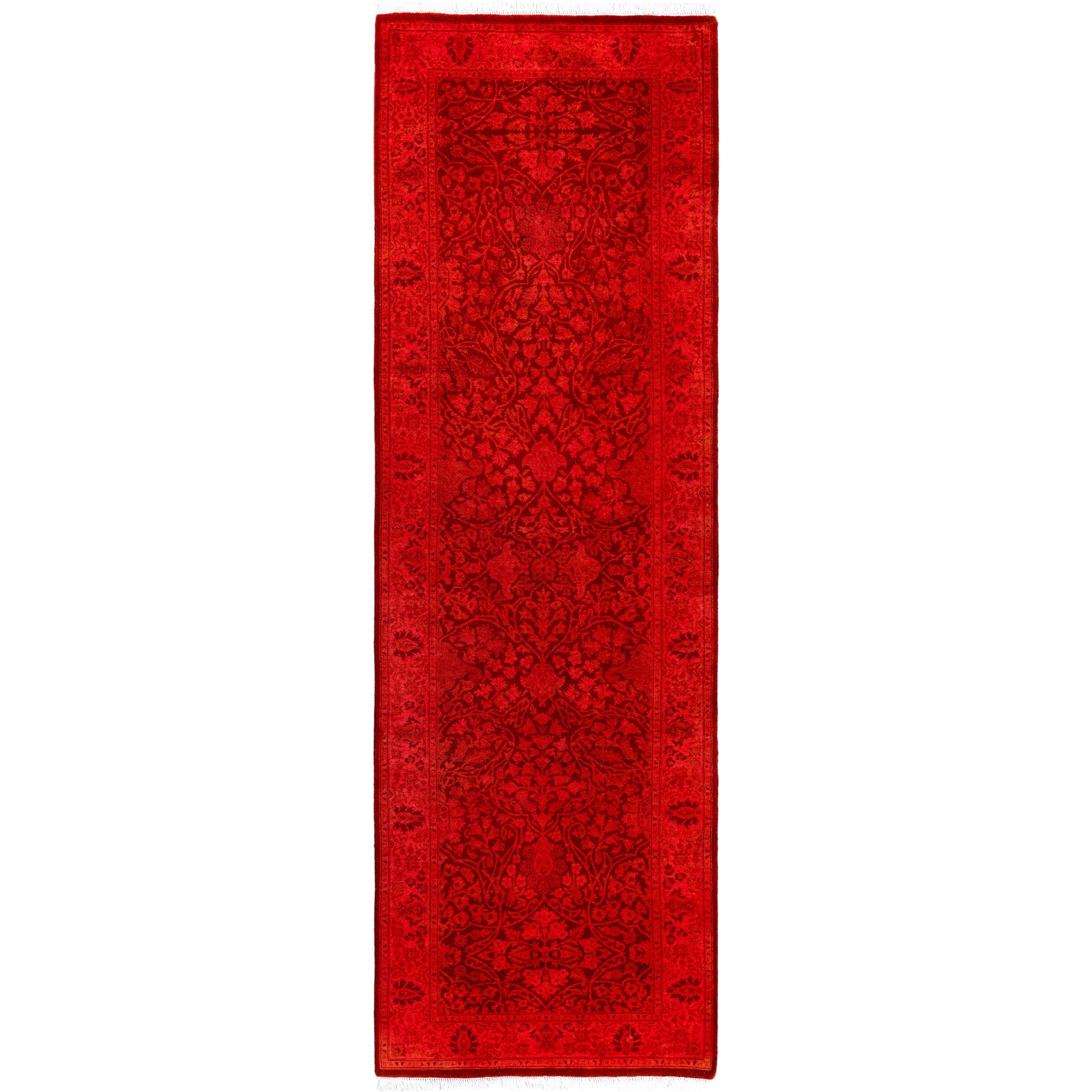 Overdyed Hand Knotted Wool Modern Contemporary Pink Runner 2 6 X 8 1