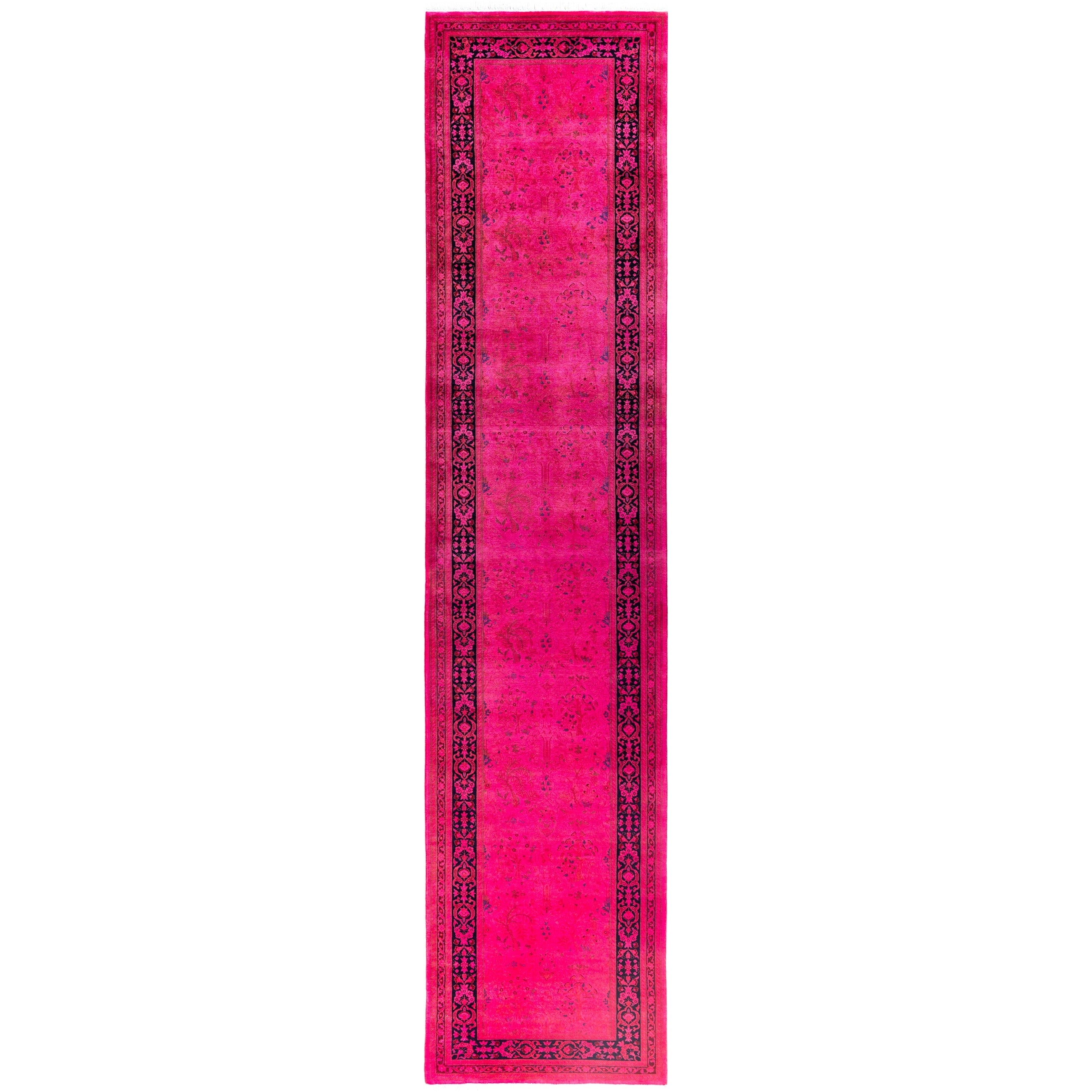 Overdyed Hand Knotted Wool Modern Contemporary Pink Runner 2 7 X 11 10