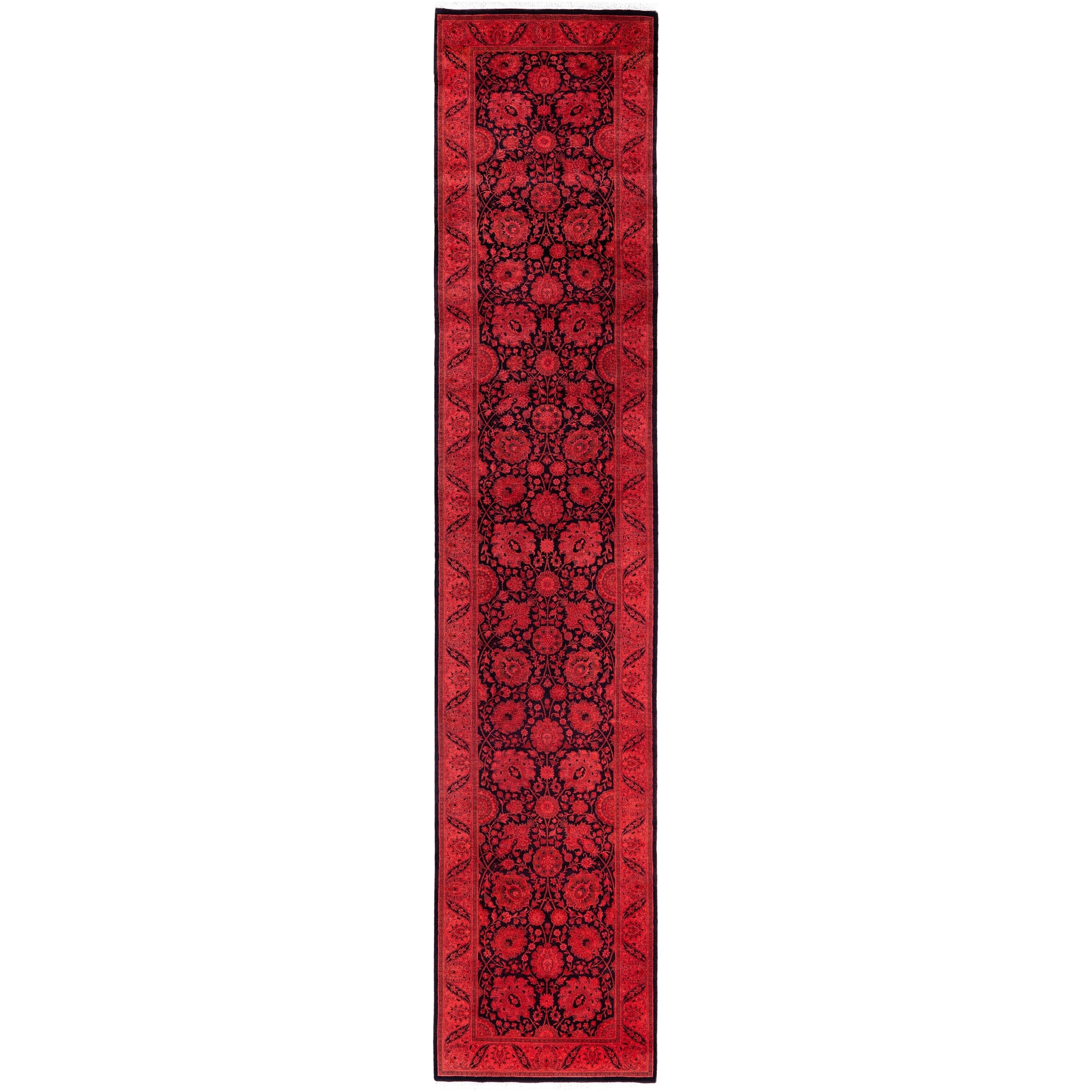 Overdyed Hand Knotted Wool Modern Contemporary Pink Runner 2 7 X 12 10
