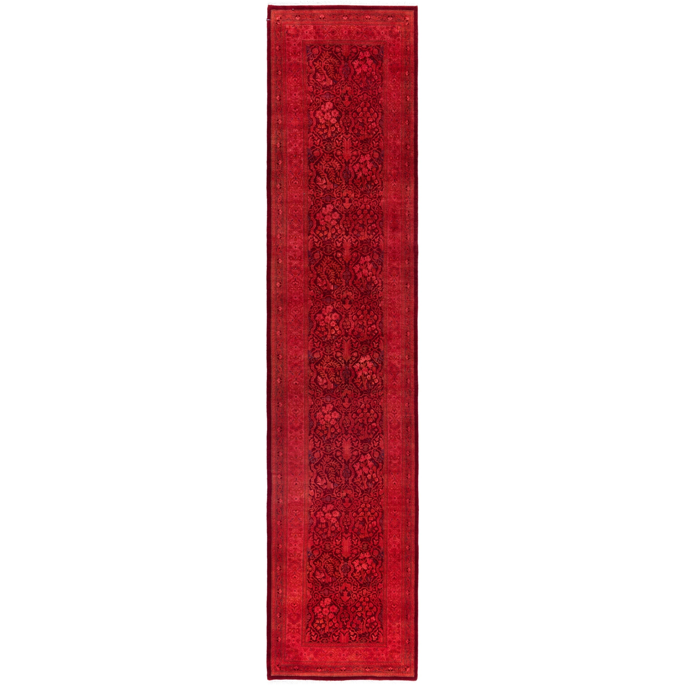 Overdyed Hand Knotted Wool Modern Contemporary Pink Runner 2 7 X 12 4