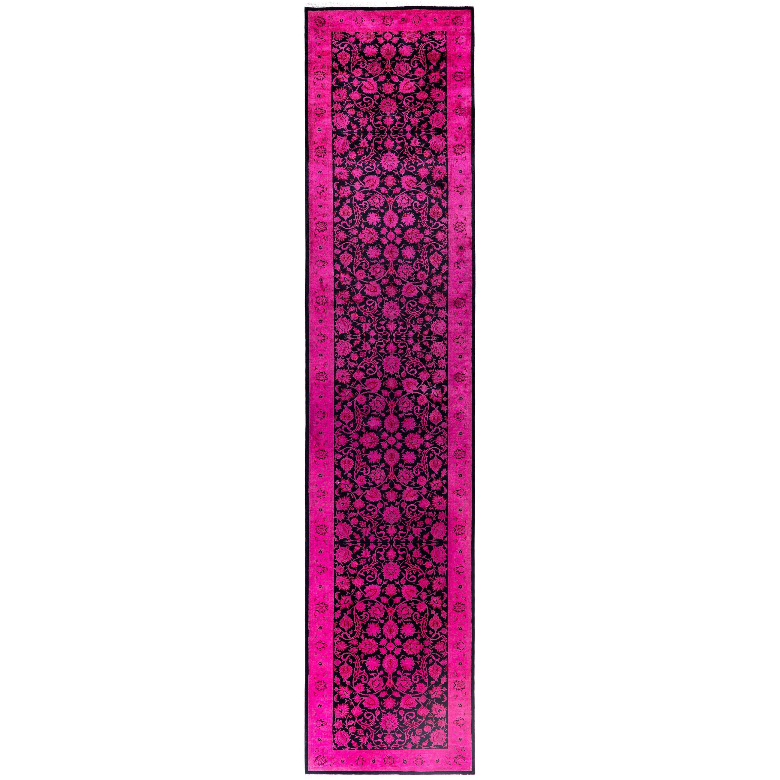 Overdyed Hand Knotted Wool Modern Contemporary Pink Runner 2 7 X 12 7