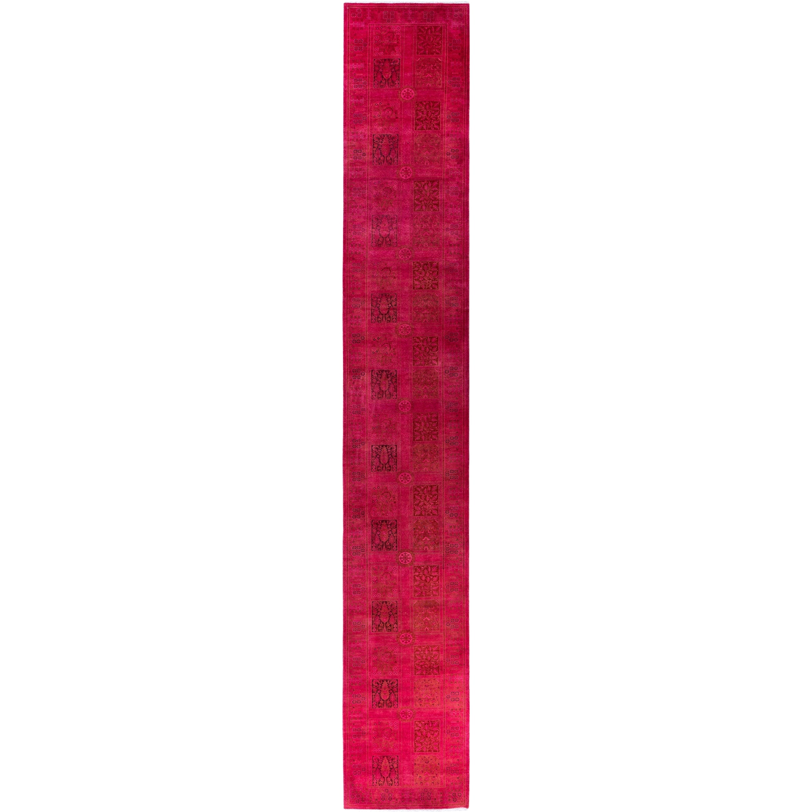 Overdyed Hand Knotted Wool Modern Contemporary Pink Runner 2 7 X 17 4