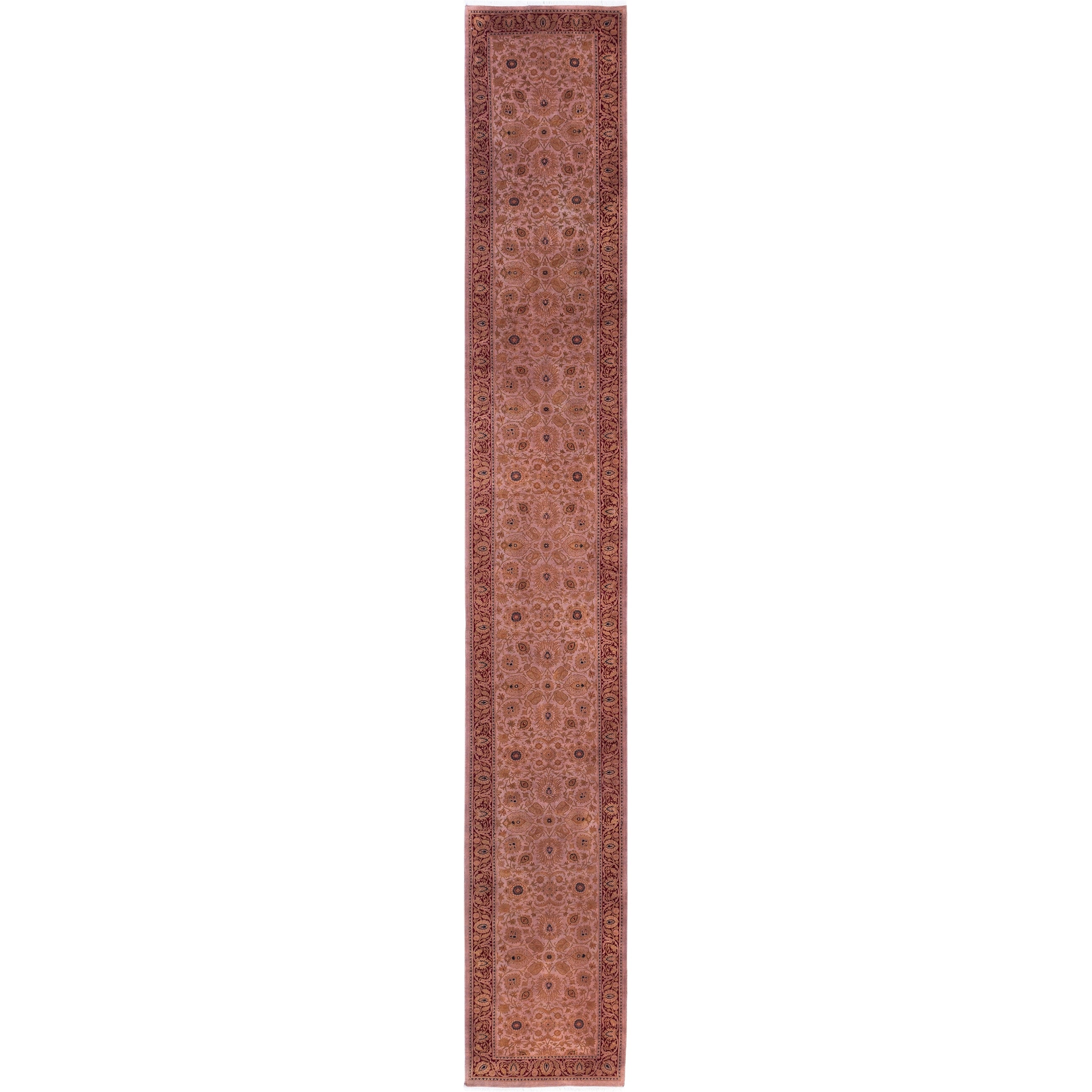Overdyed Hand Knotted Wool Modern Contemporary Pink Runner 2 7 X 18 3