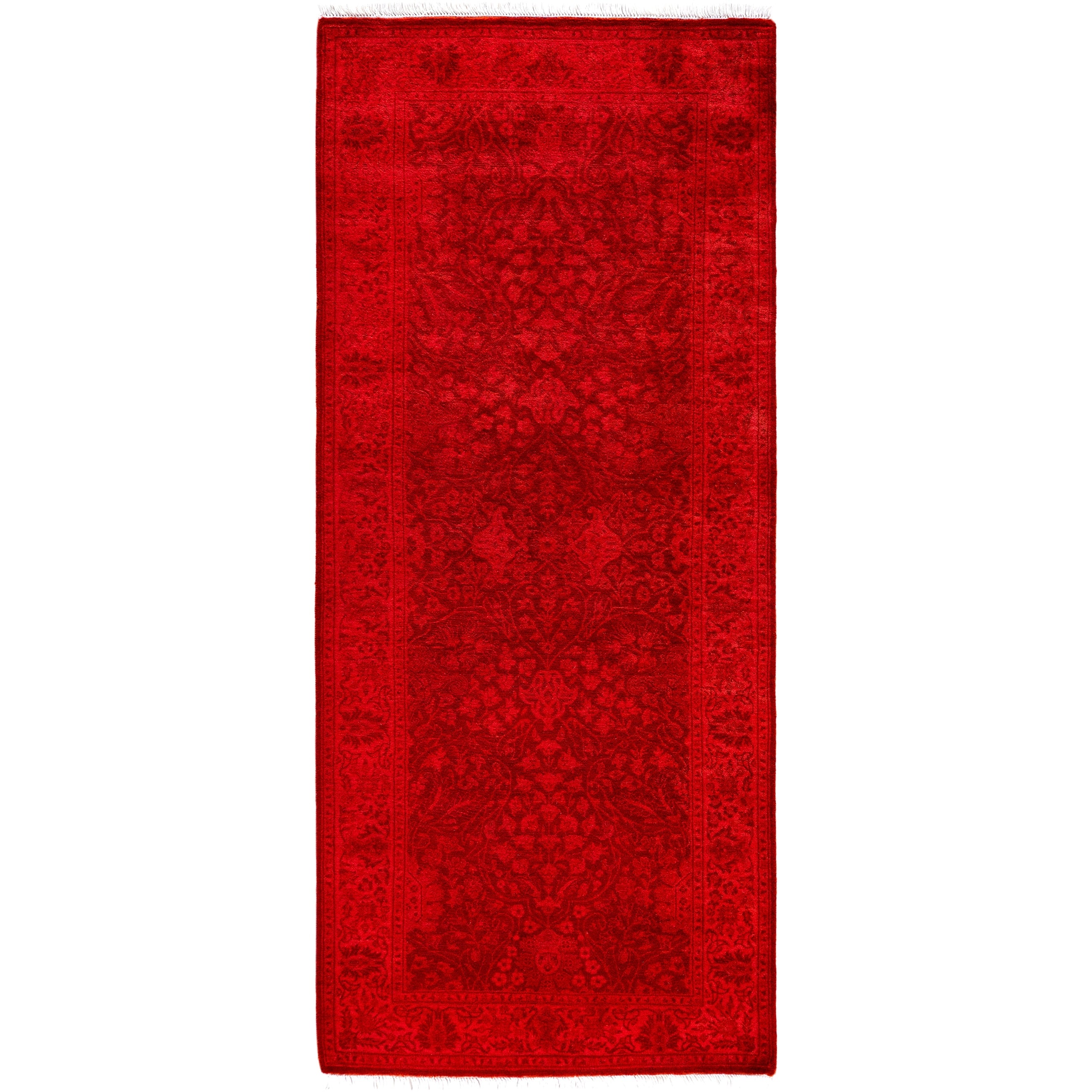 Overdyed Hand Knotted Wool Modern Contemporary Pink Runner 2 7 X 6 2