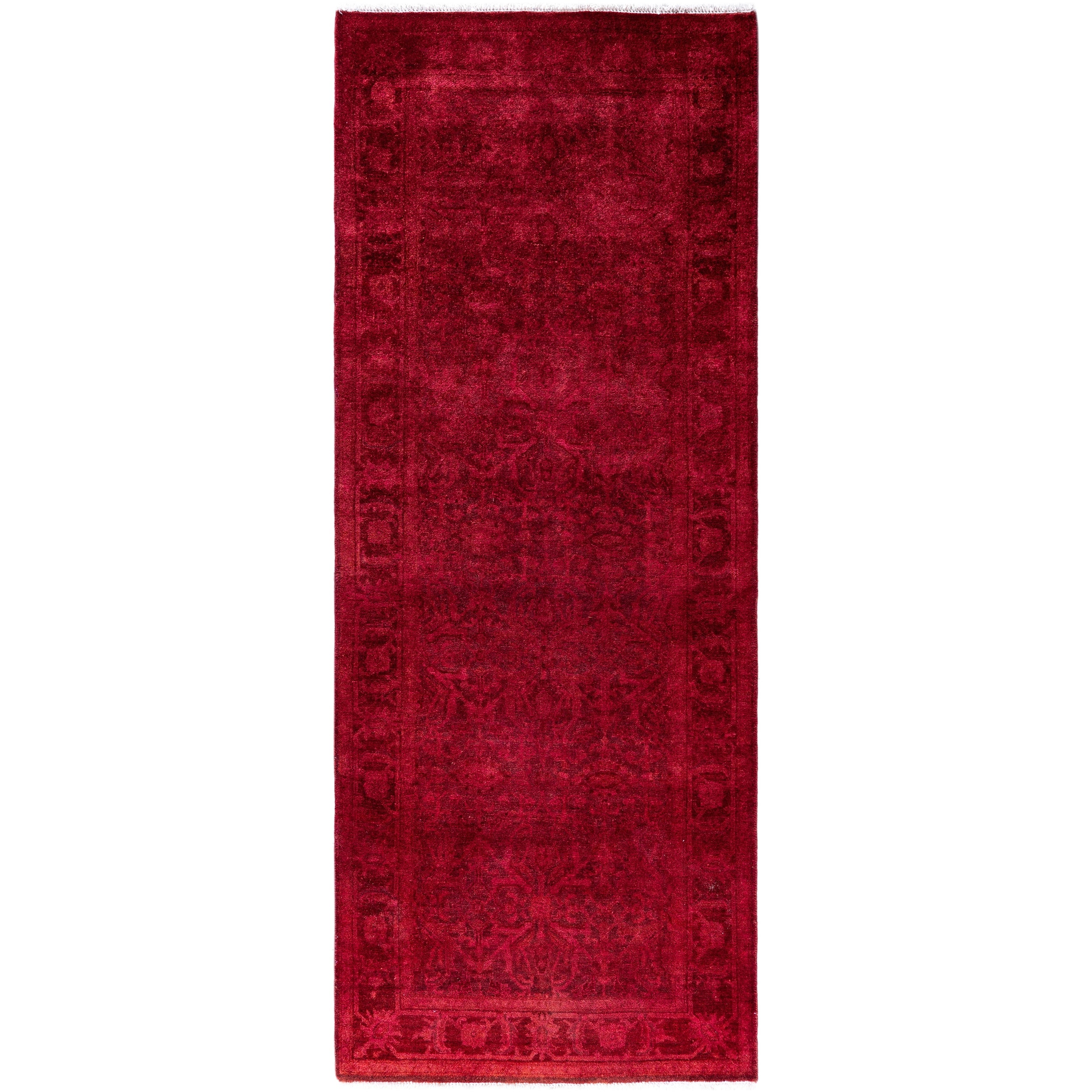 Overdyed Hand Knotted Wool Modern Contemporary Pink Runner 2 7 X 6 4