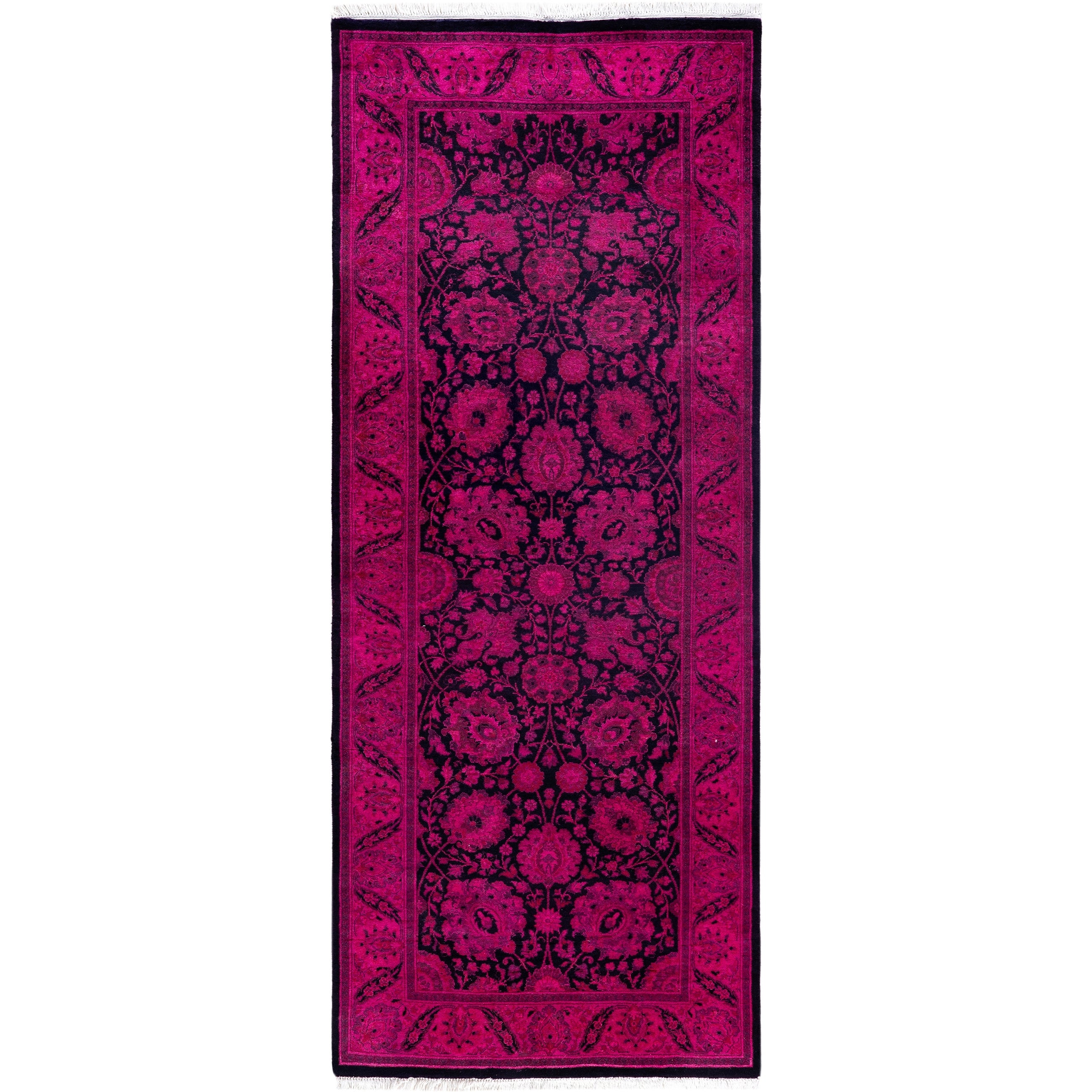 Overdyed Hand Knotted Wool Modern Contemporary Pink Runner 2 7 X 6 5