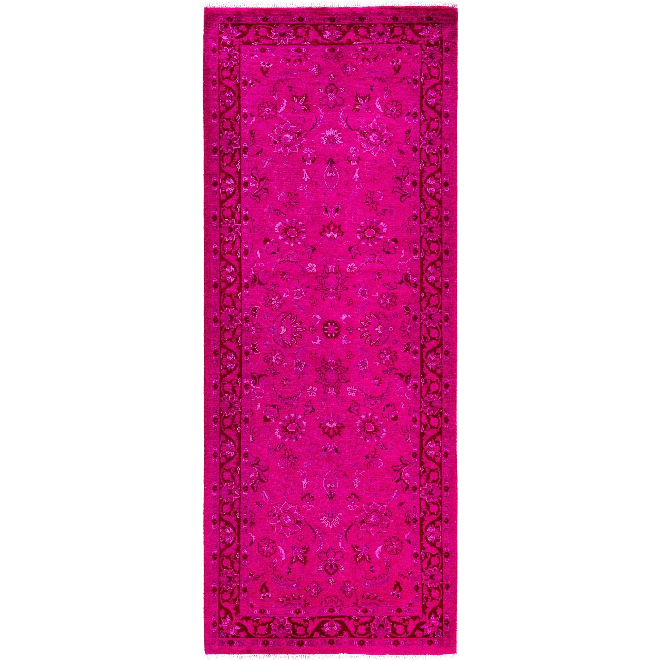 Overdyed Hand Knotted Wool Modern Contemporary Pink Runner 2 7 X 7 2