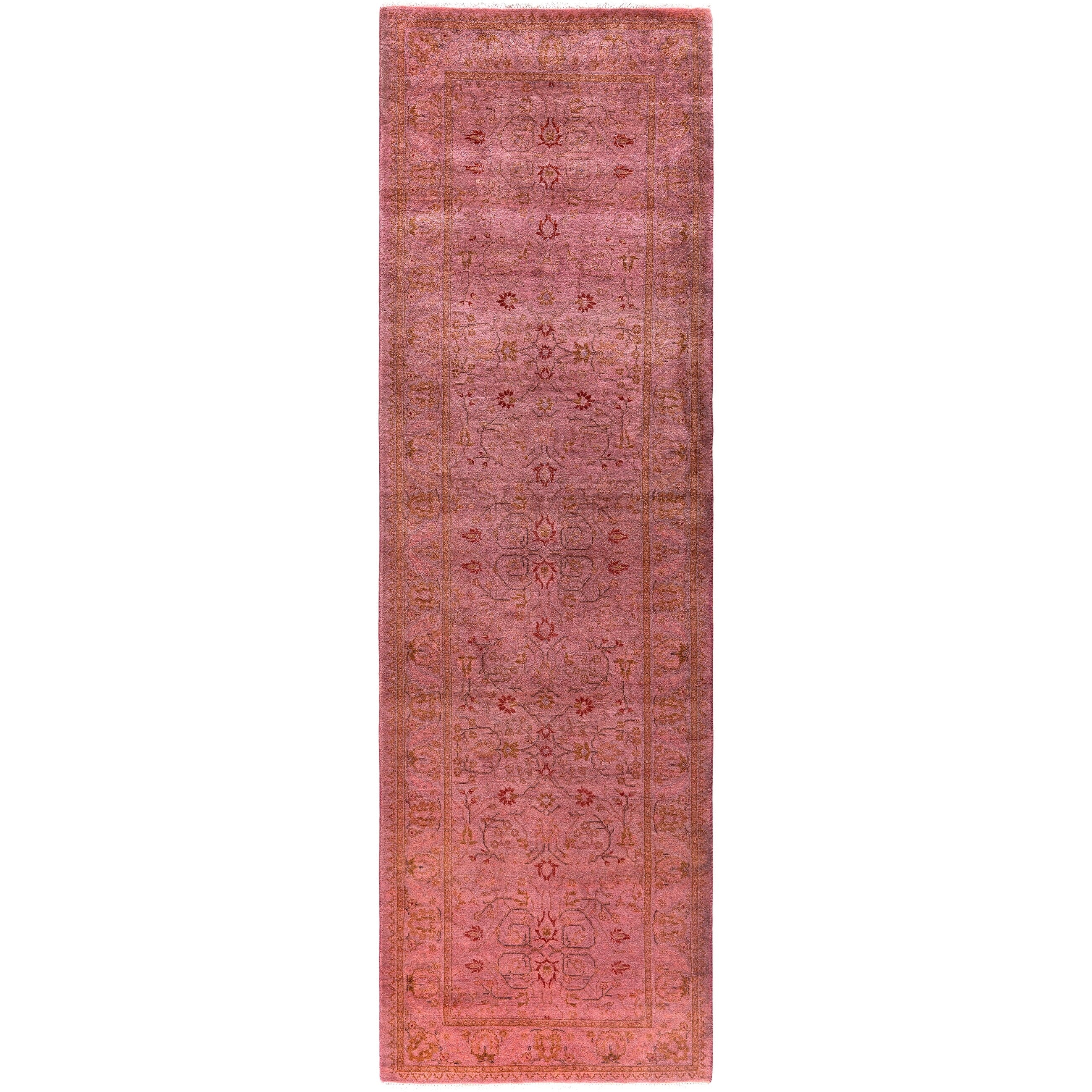 Overdyed Hand Knotted Wool Modern Contemporary Pink Runner 2 7 X 8 6