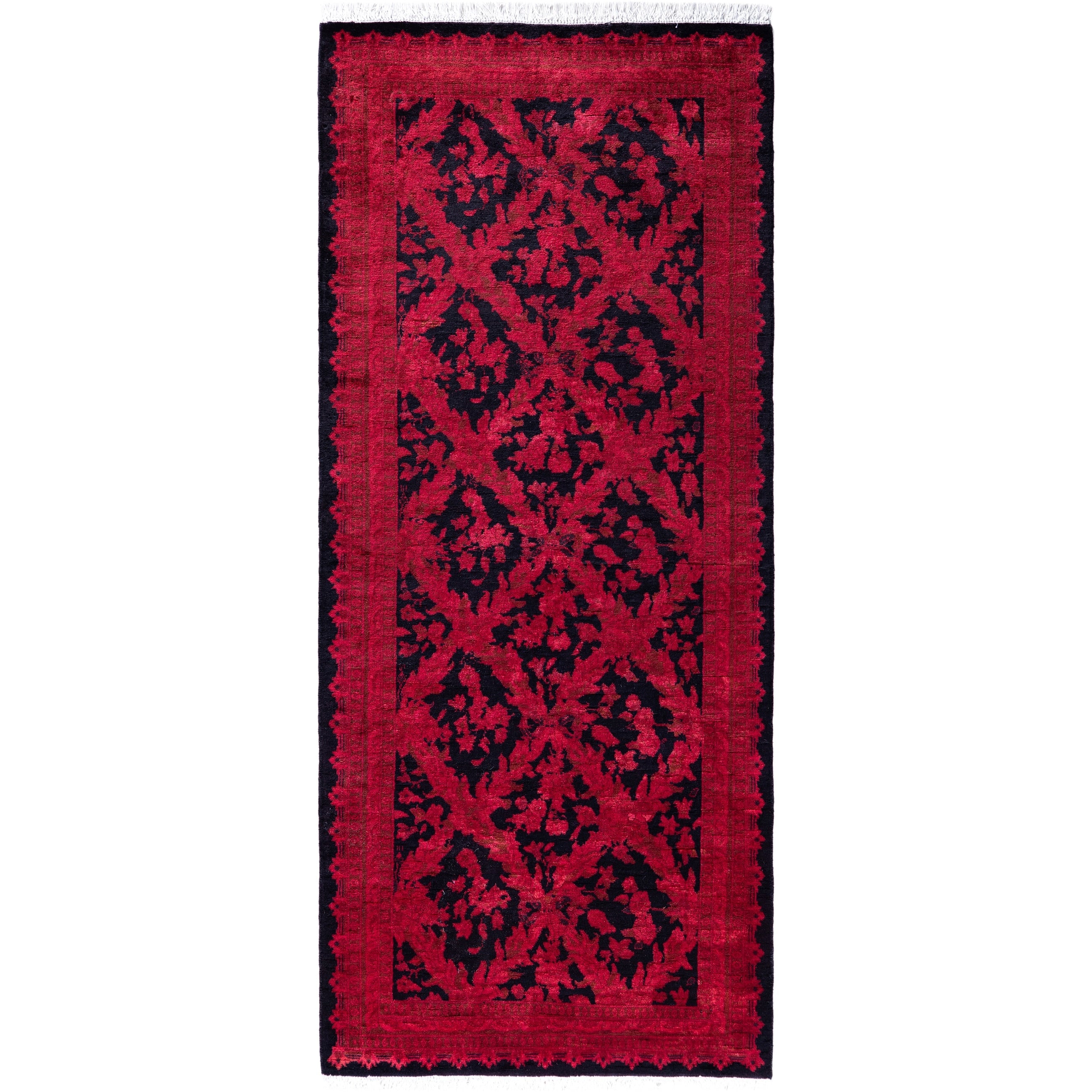 Overdyed Hand Knotted Wool Modern Contemporary Pink Runner 2 8 X 6 2